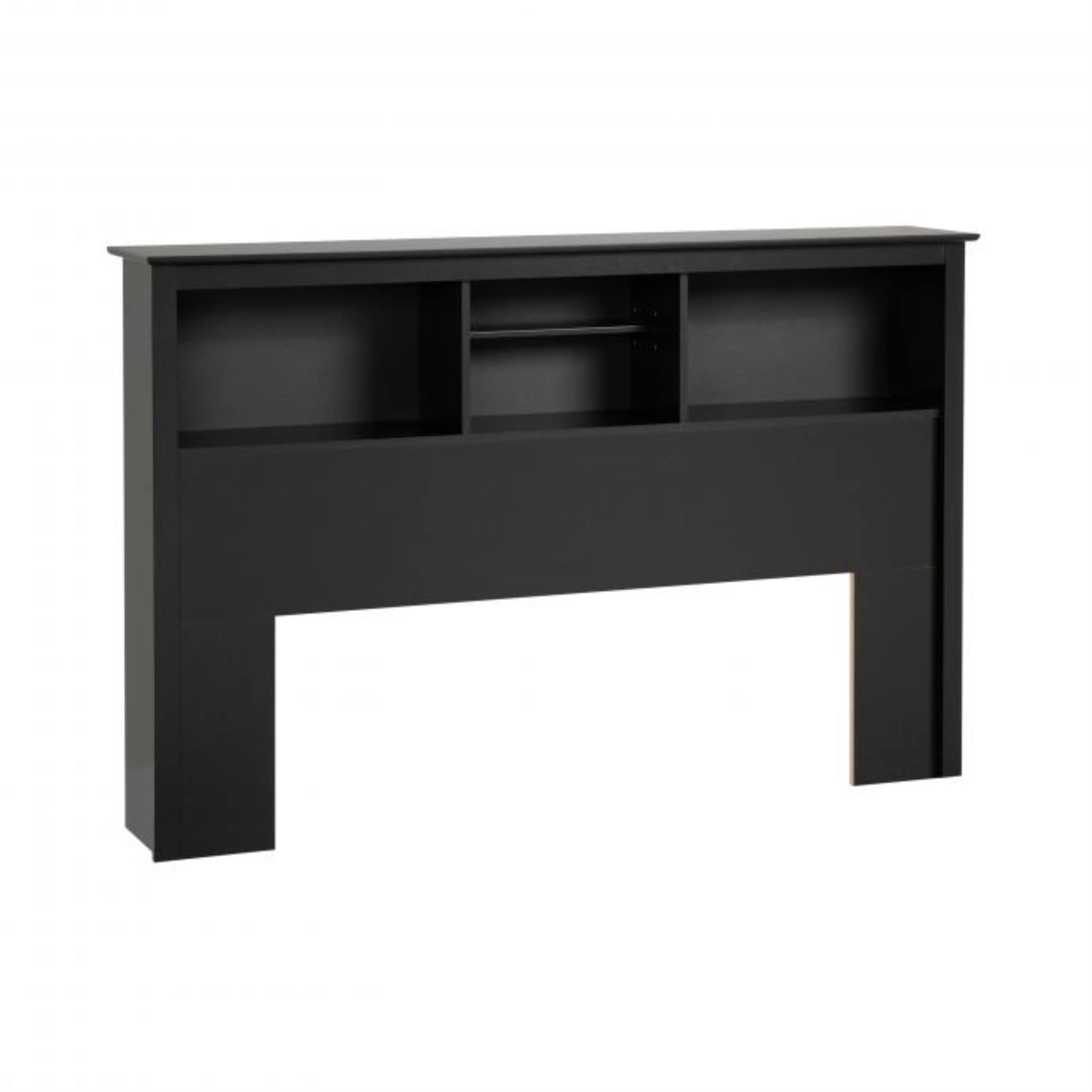 Prepac Full/Queen Bookcase Headboard with Storage - Black Wooden Bed Frame for Bedroom Organization & Space Saving