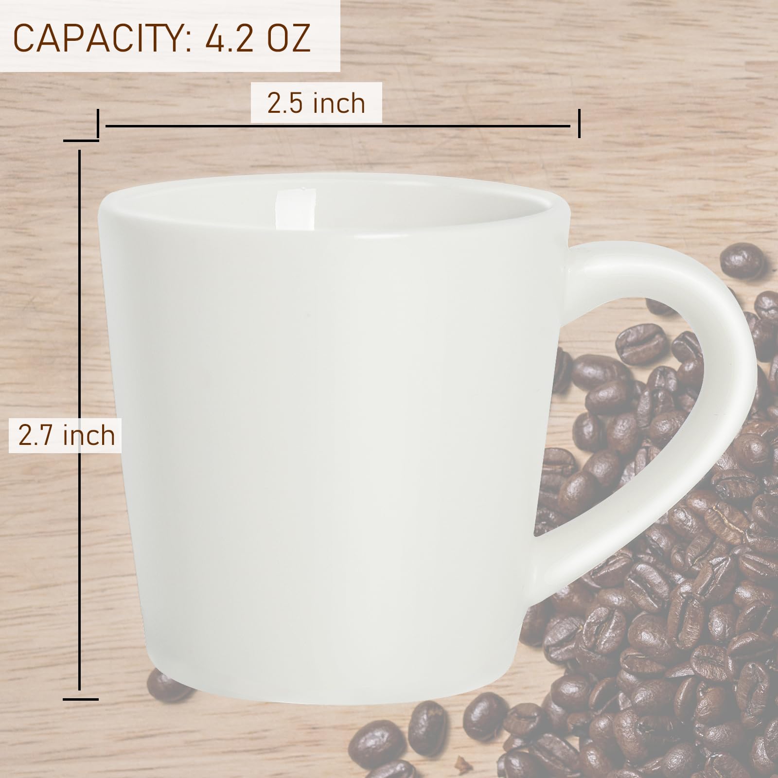 Premium 4.2oz Ceramic Espresso Cups Set of 2 - White Demitasse Coffee Mugs with Handles for Espresso, Tea & Coffee Shots | Perfect Gift for Coffee Lovers | Ideal for Home, Office & Cafe Use