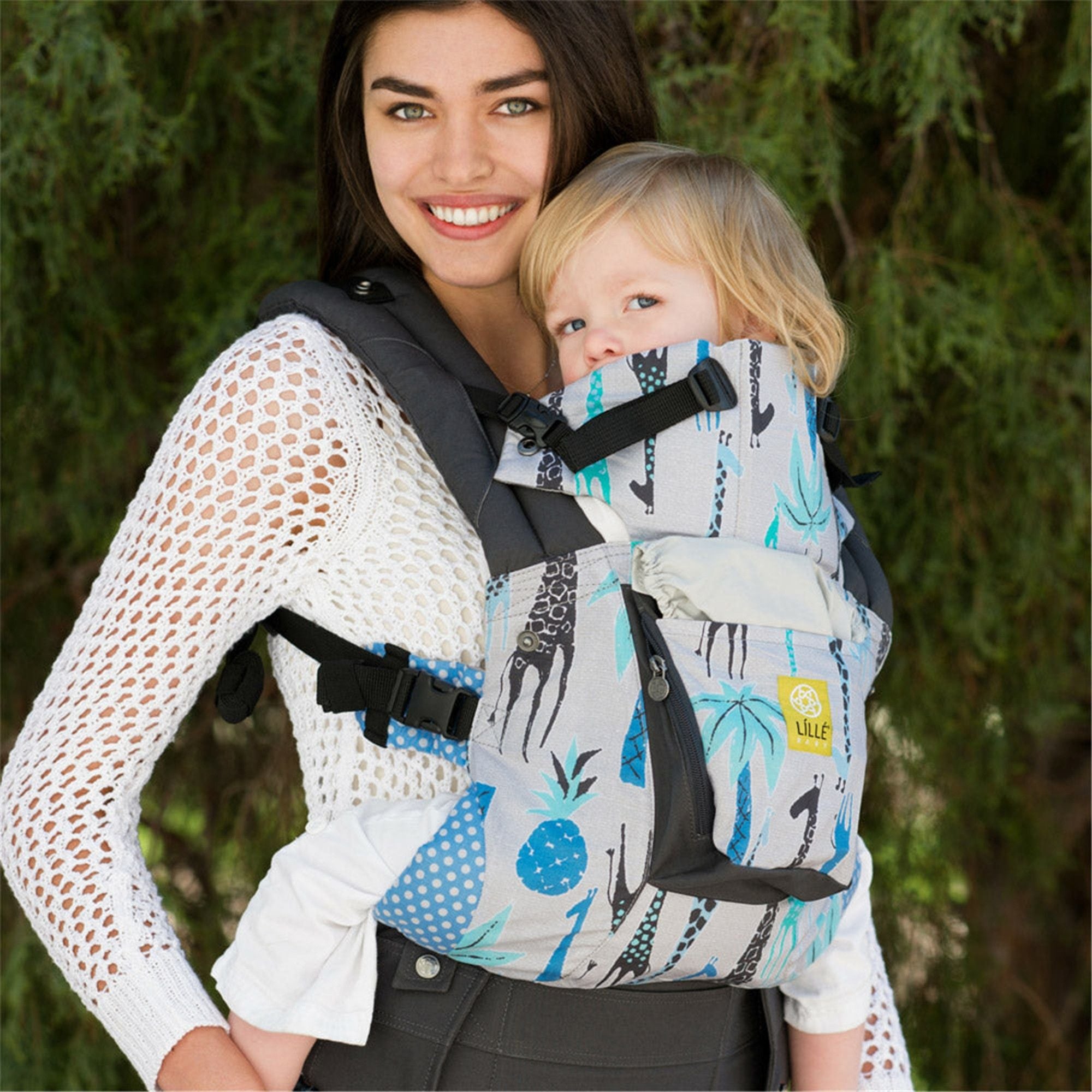 Lillebaby Original All Seasons Baby Carrier - Ergonomic, Adjustable & Comfortable for Newborn to Toddler - High Hopes Blue Giraffe Print - Perfect for Hiking, Shopping & Everyday Use