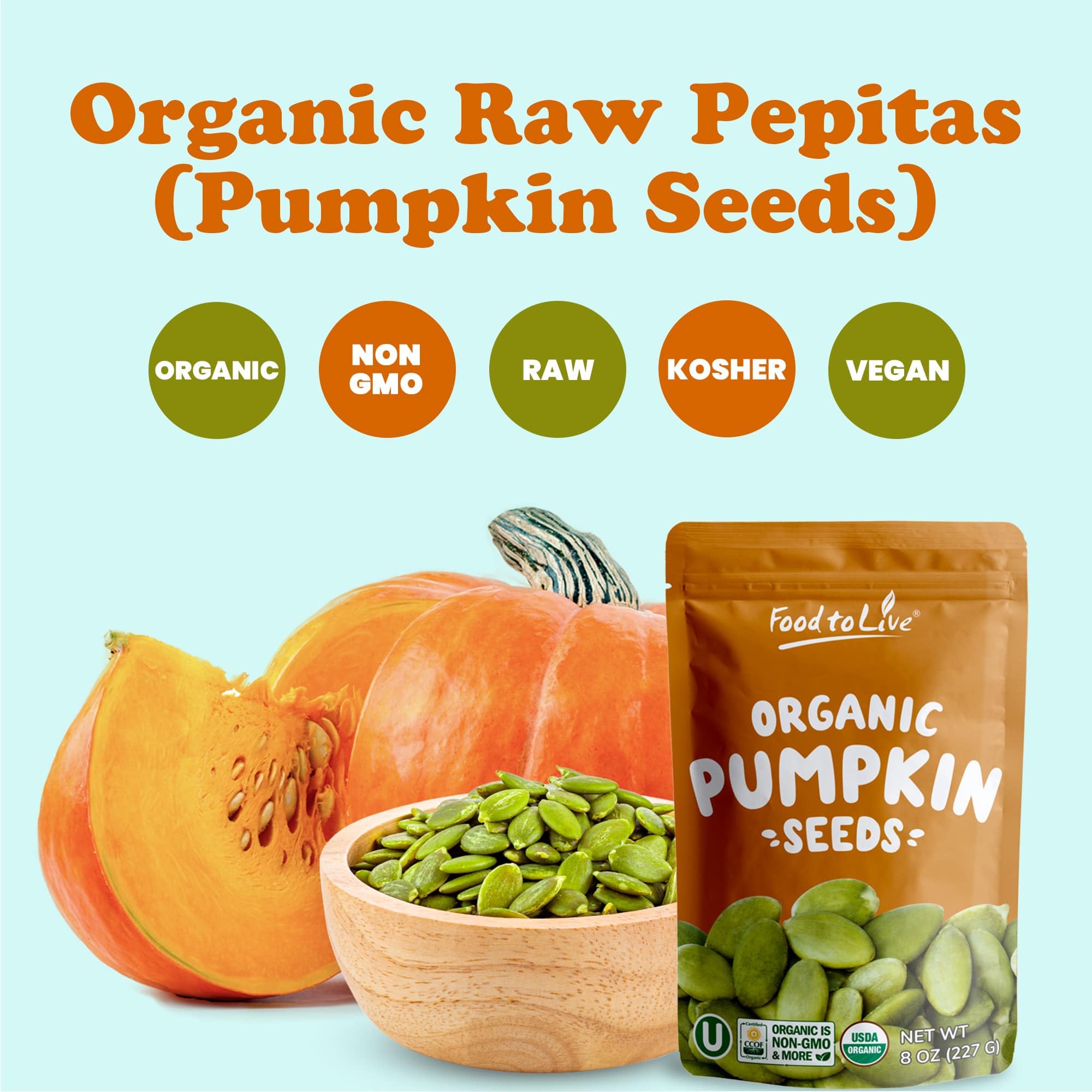 Food to Live Organic Raw Pepitas (Pumpkin Seed Kernels) — 12 Pounds, Non-GMO, Unsalted, No Shell, No Oil, Vegan, Kosher, Bulk. Perfect for Keto Diet, Healthy Snacking, Baking, Salads & Smoothie Bowls