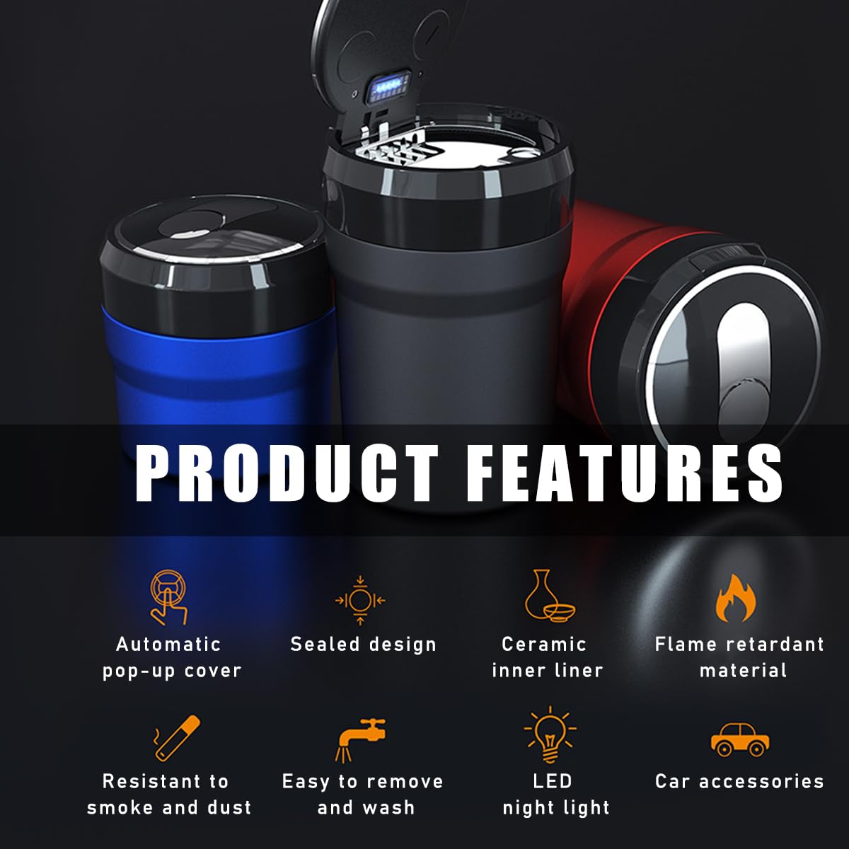 Portable Smokeless Car Ashtray with Lid & LED Blue Light - Universal Cup Holder Ash Tray for Most Vehicles - Compact Auto Accessories (Red, Small) | Perfect for Road Trips, Commuting & Smoking in Car Without Odor