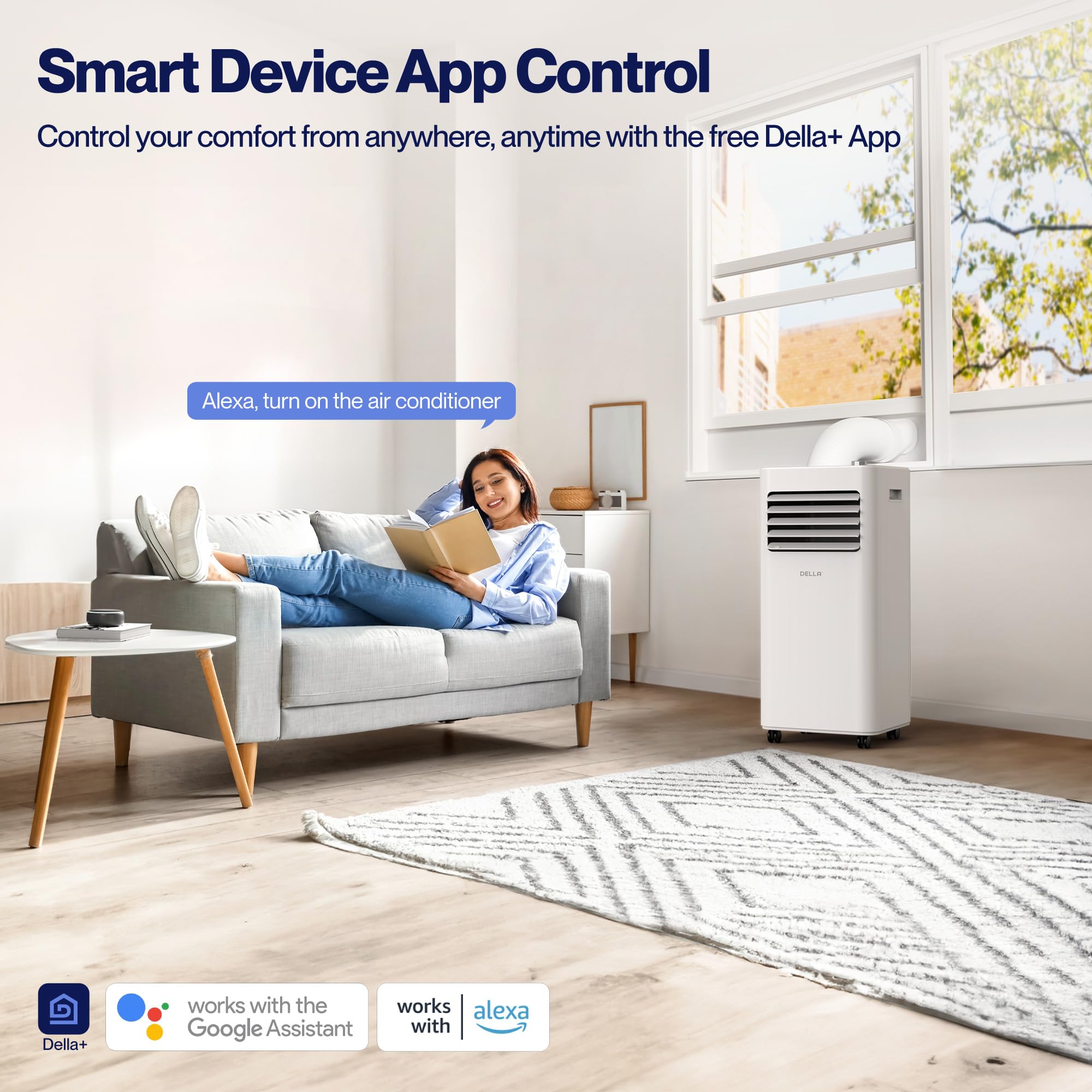 DELLA 10,000 BTU Smart Portable Air Conditioner - Cools Rooms Up to 250 Sq.Ft - WiFi & Alexa Compatible - Built-in Dehumidifier - Remote Control - Ideal for Bedrooms, Home Offices & Small Apartments