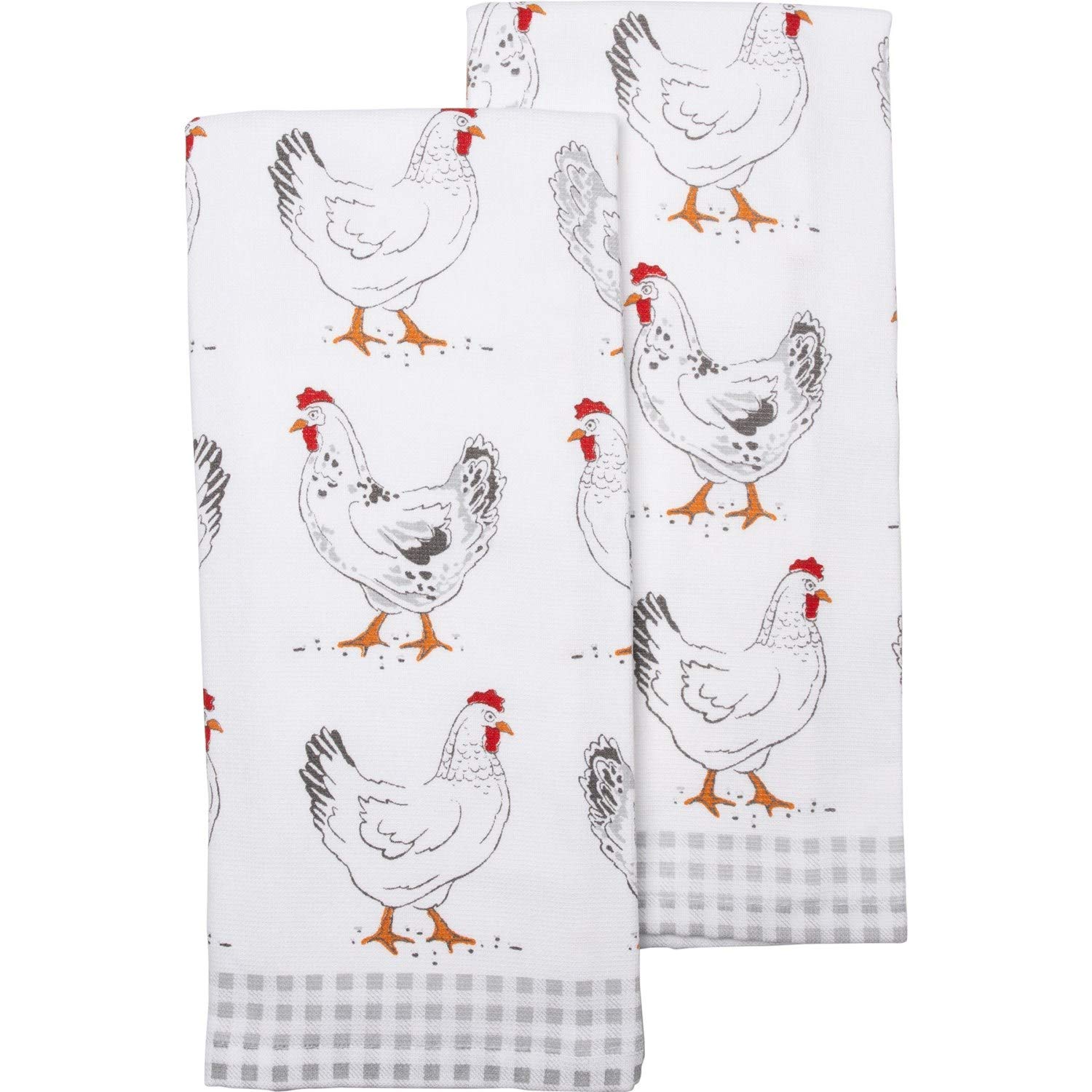 Farmhouse Kitchen Dish Towels Set of 2 - Large Soft Cotton Rooster Chicken Print Tea Towels for Drying Dishes, Decor & Farmer's Market Style - Perfect for Country Kitchen, Farmhouse Decor & Rustic Home