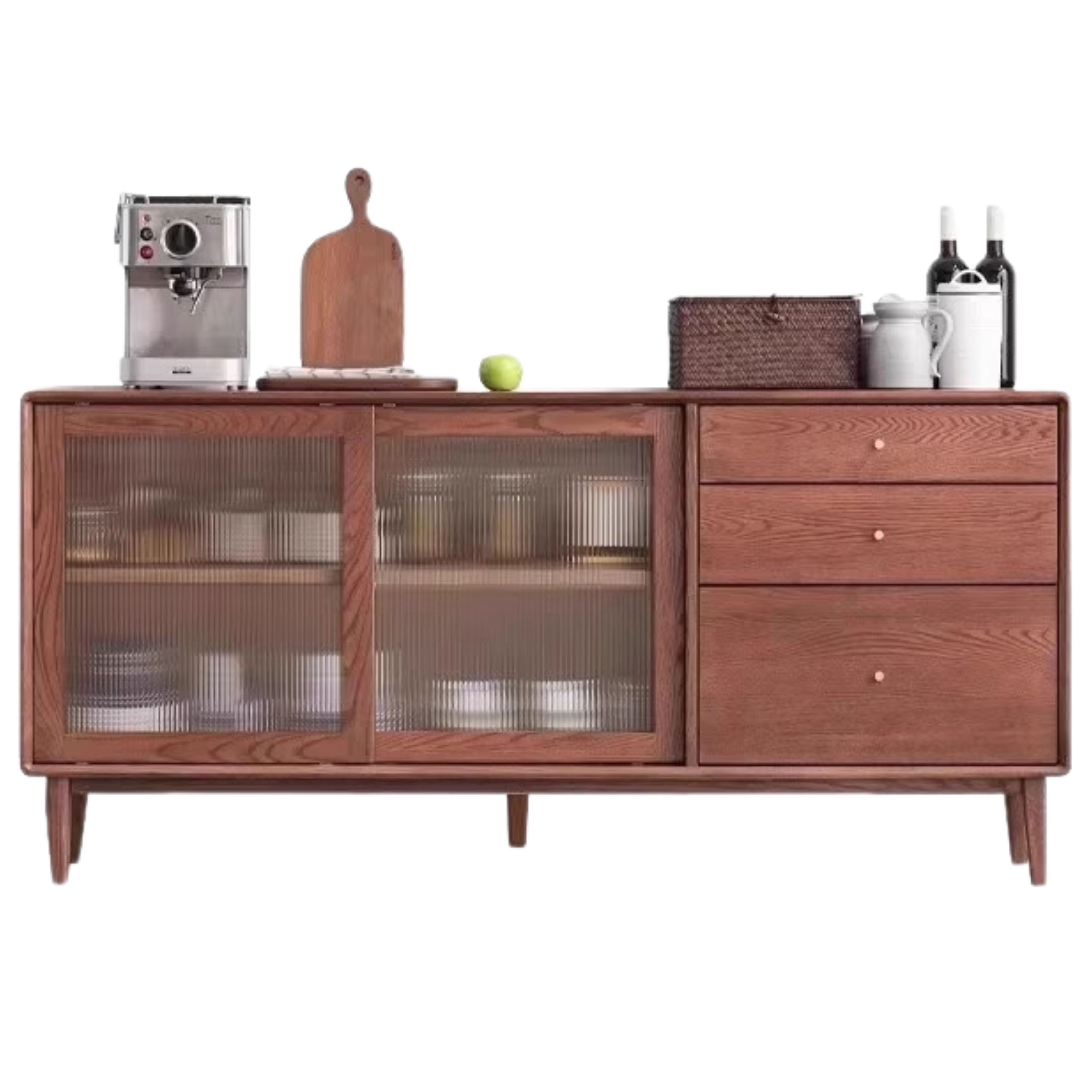 Solid Oak Wood Sideboard Buffet Cabinet - Rustic Farmhouse Dining Room Storage for Dishes, Linens & Entertaining Essentials