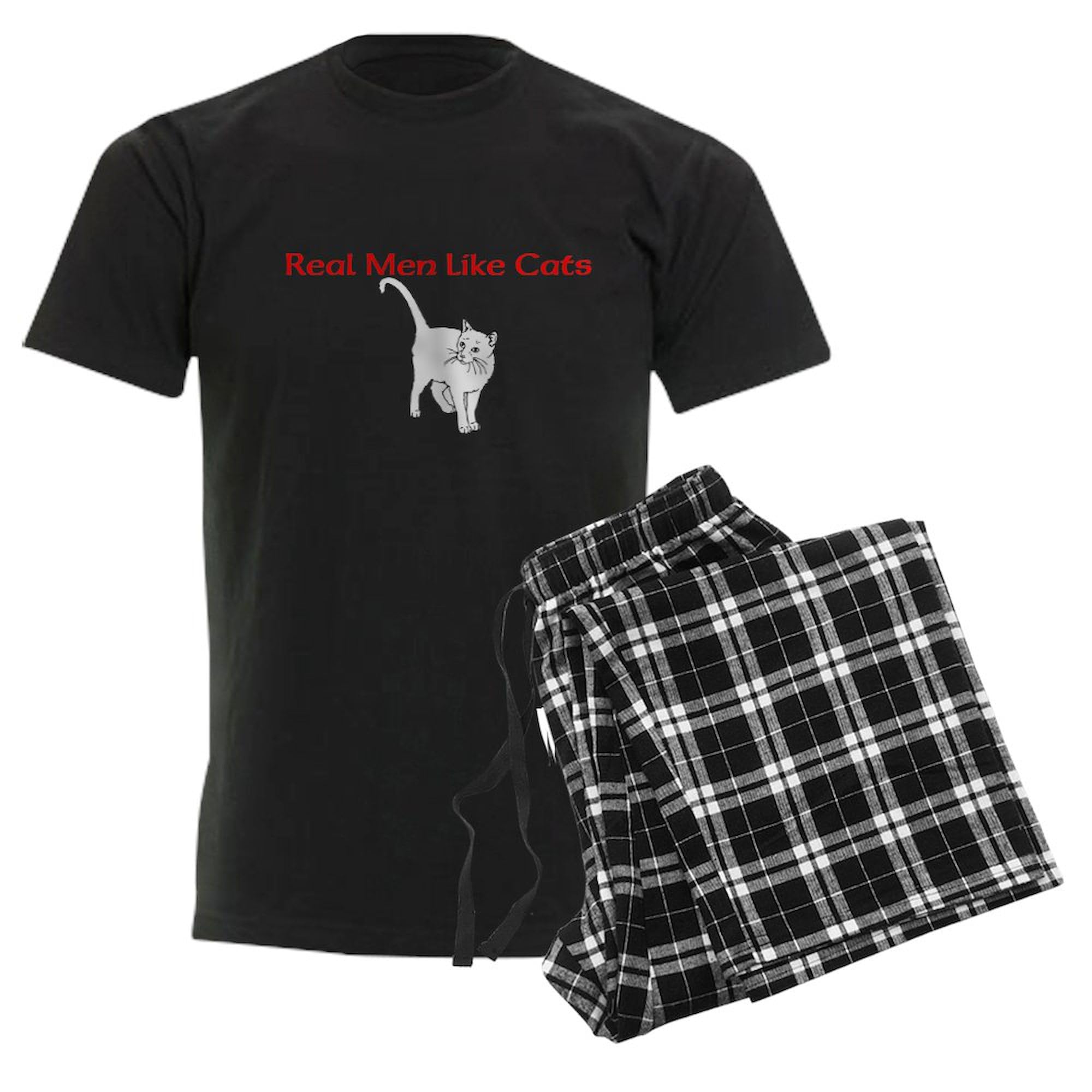 Real Men Like Cats Men's Dark Pajama Set - Comfortable Sleepwear for Cat Lovers | Cozy Nightwear for Relaxing at Home & Lounging