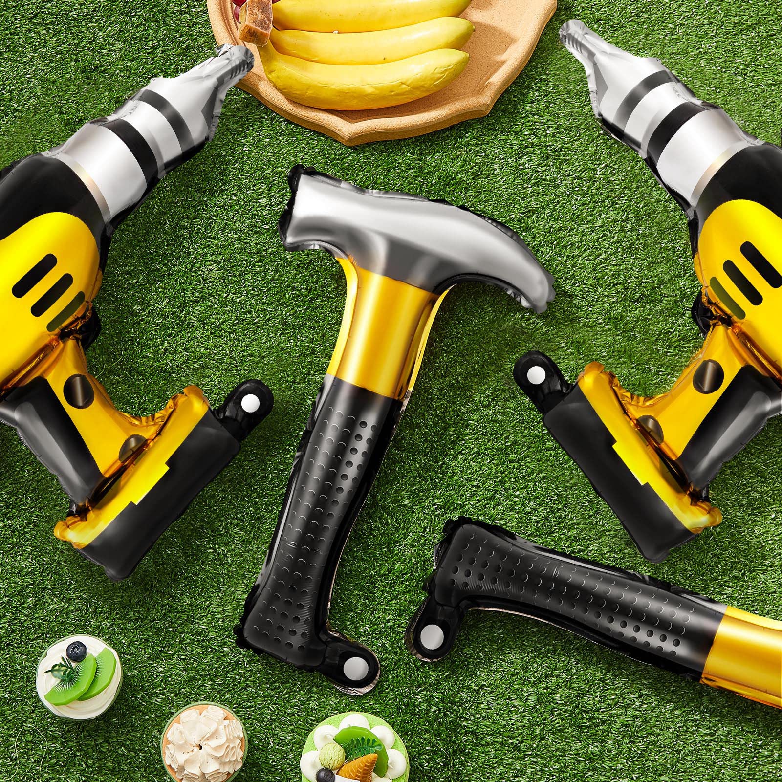 12-Piece Hammer Balloons & Drill Balloons Set - 17 Inch Inflatable Construction Party Decorations for Father's Day, Birthday, DIY Party | Fun Construction-Themed Party Supplies for Men, Husband, Boyfriend Gifts & Construction Worker Retirement Decorations