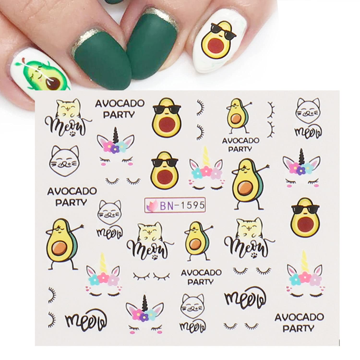 Summer Nail Art Stickers - 12 Sheets Fruit & Animal Designs (Unicorn, Banana, Cherry, Avocado, Dog, Strawberry) for Manicure & Nail Decor - Perfect for Beach Vacations, Pool Parties & Summer Festivals