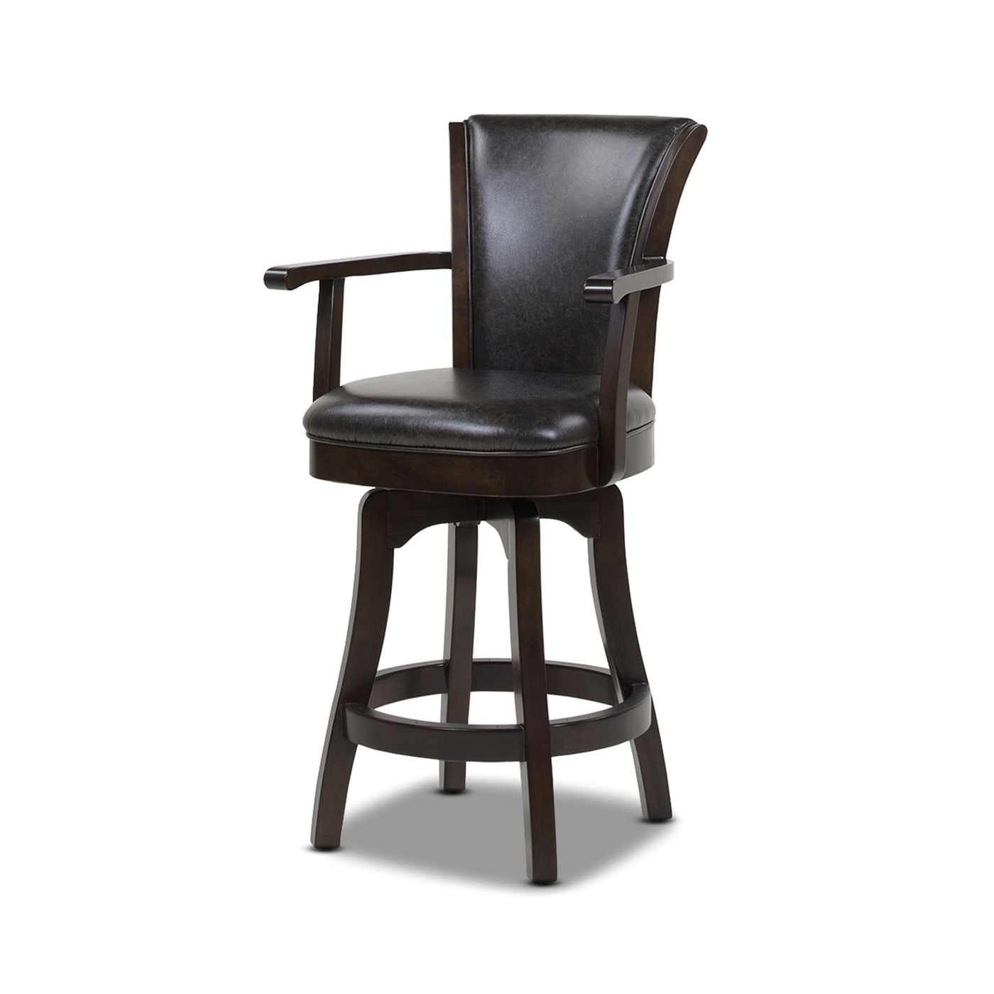 27in Swivel Counter Height Bar Stool - Vintage Faux Leather with High Back Support & Armrests - Solid Hardwood Frame - Perfect for Kitchen Island, Home Bar & Breakfast Nook