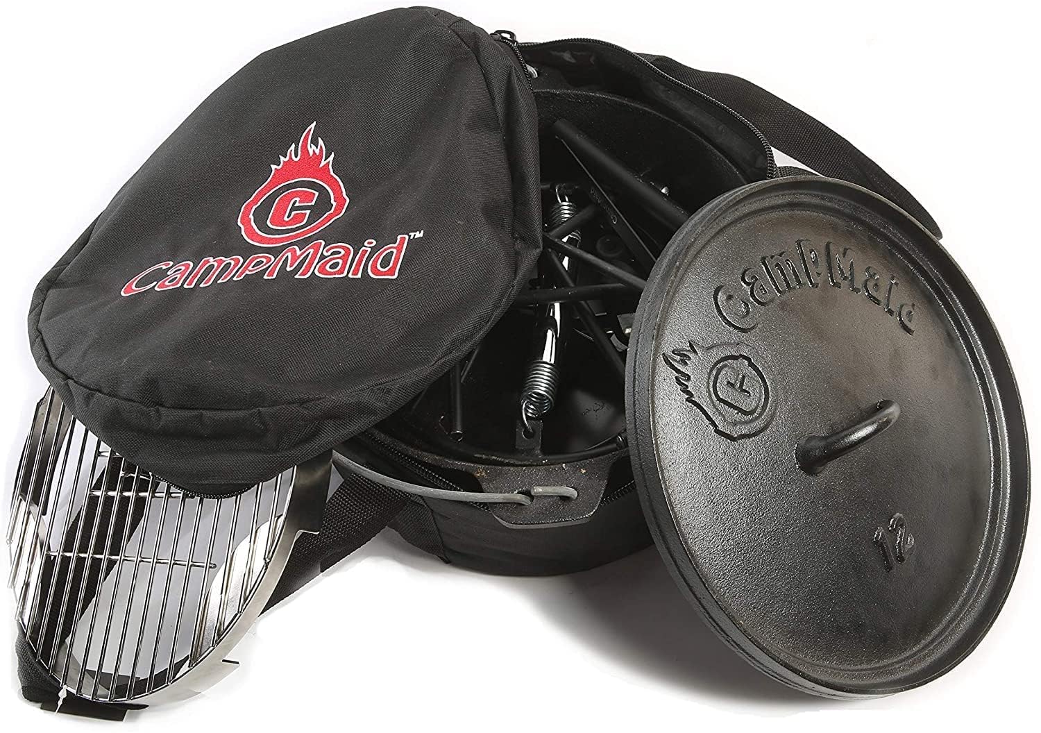 Premium 6-Piece Outdoor Cooking Set - Dutch Oven, Charcoal Holder & Cast Iron Grill Tools - Complete Camping Kitchen Equipment for Backyard BBQs, Picnics & Camping Trips