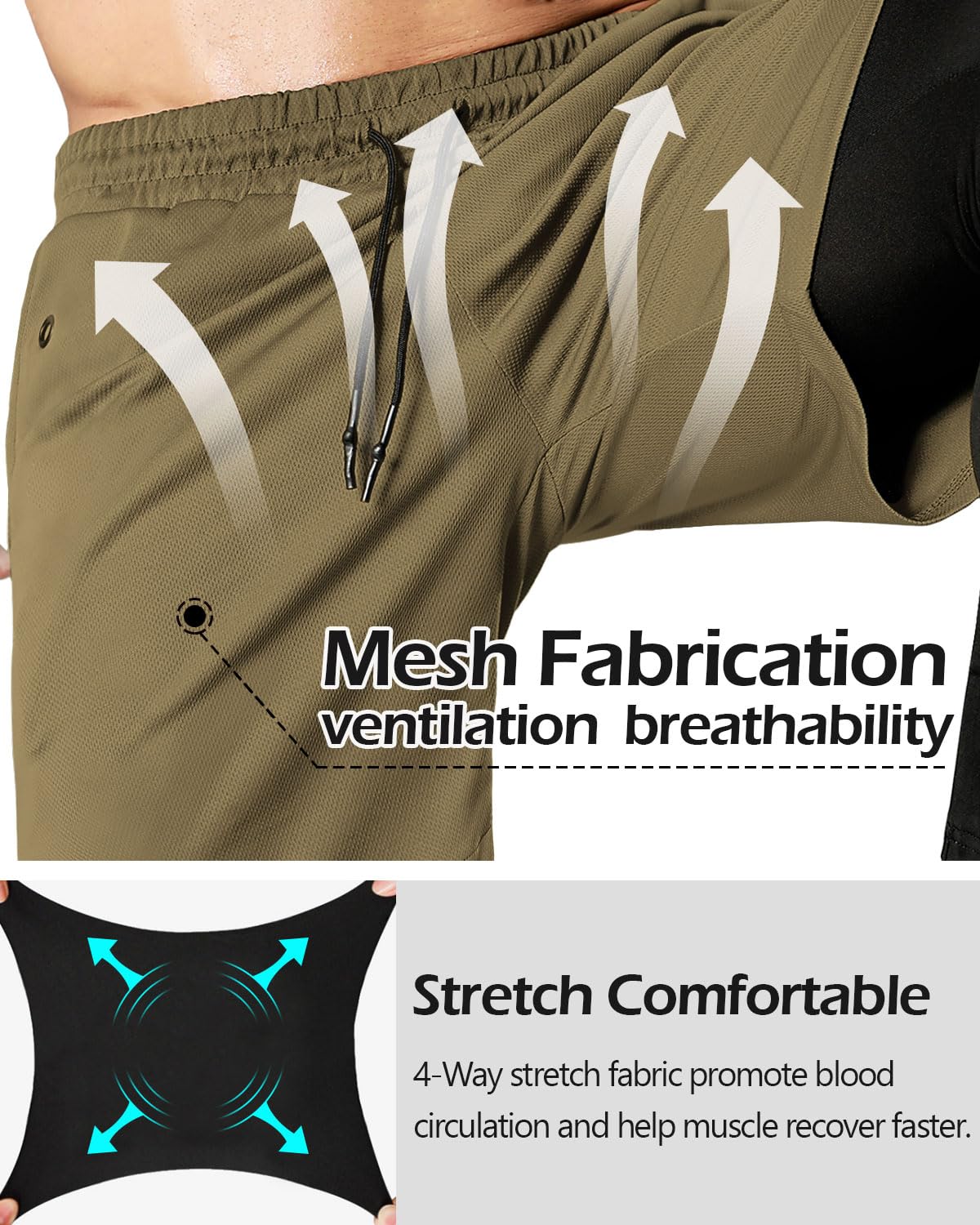 Aolesy Men's 2-in-1 Running & Training Pants - Gym Workout Compression Athletic Pants for Jogging, Cycling & Fitness Training