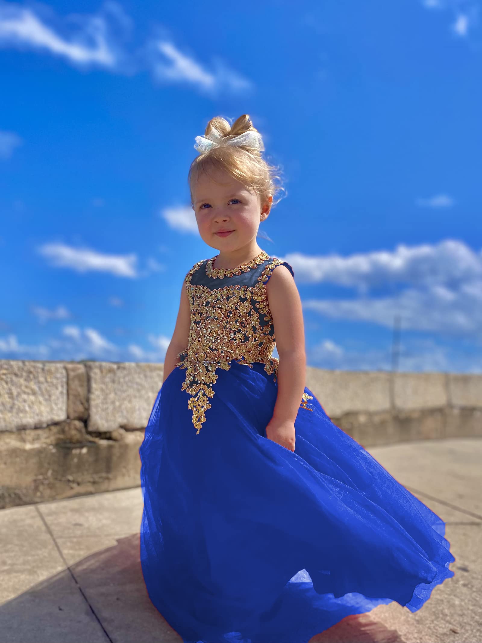 Elegant Gold Lace Burgundy Tulle Pageant Dress for Girls - Formal Long Prom Ball Gown for Special Occasions, Weddings & Dance Performances