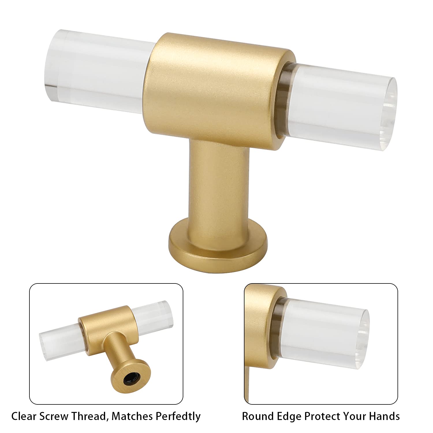25 Pack Gold Cabinet Knobs - Acrylic Drawer Handles for Kitchen Cabinets, Dressers & Bathroom - Clear Modern Hardware for Home Decor & Furniture Upgrade