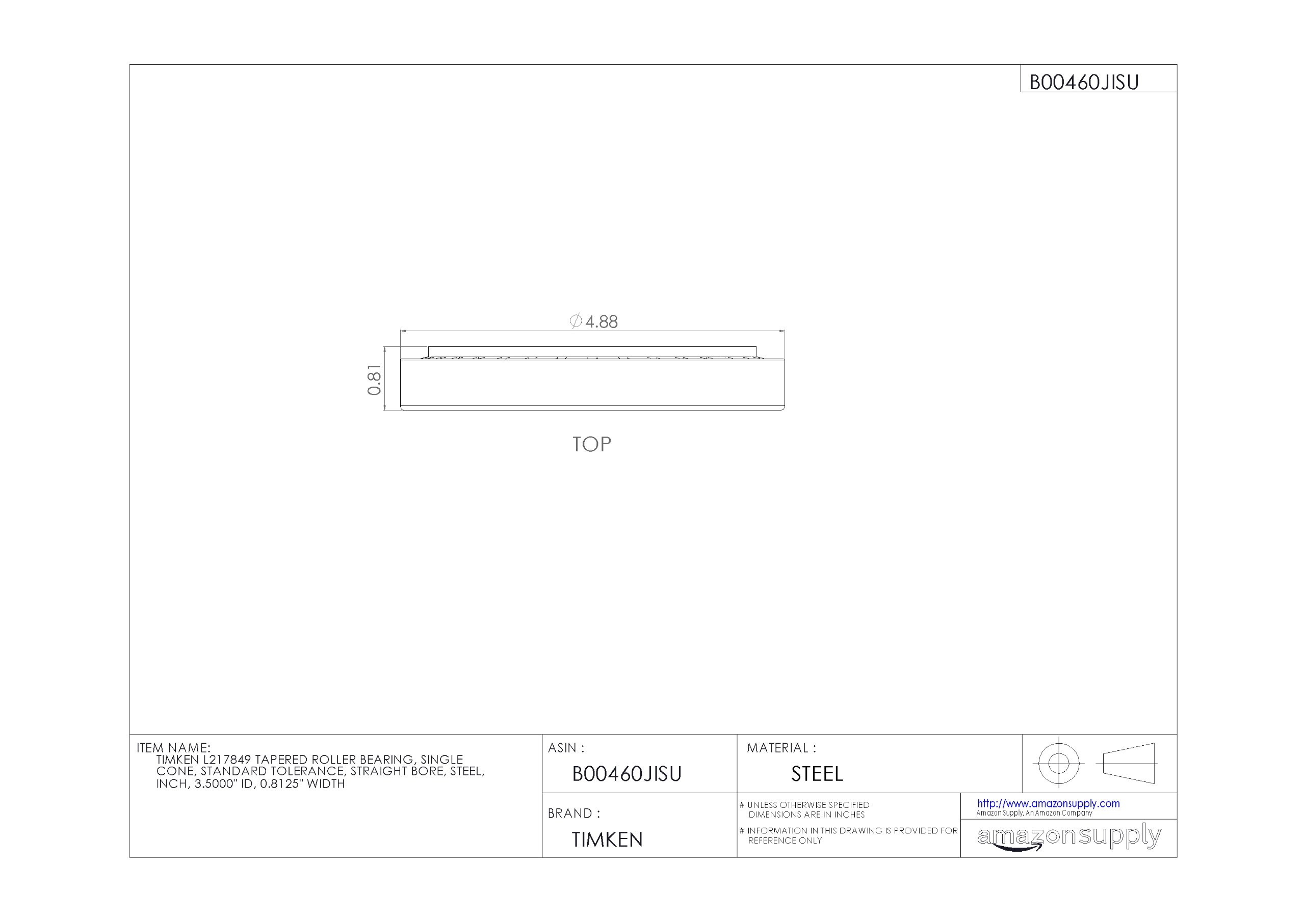 TIMKEN L217849 Tapered Roller Bearing - Single Cone, Steel, Standard Tolerance, 3.5