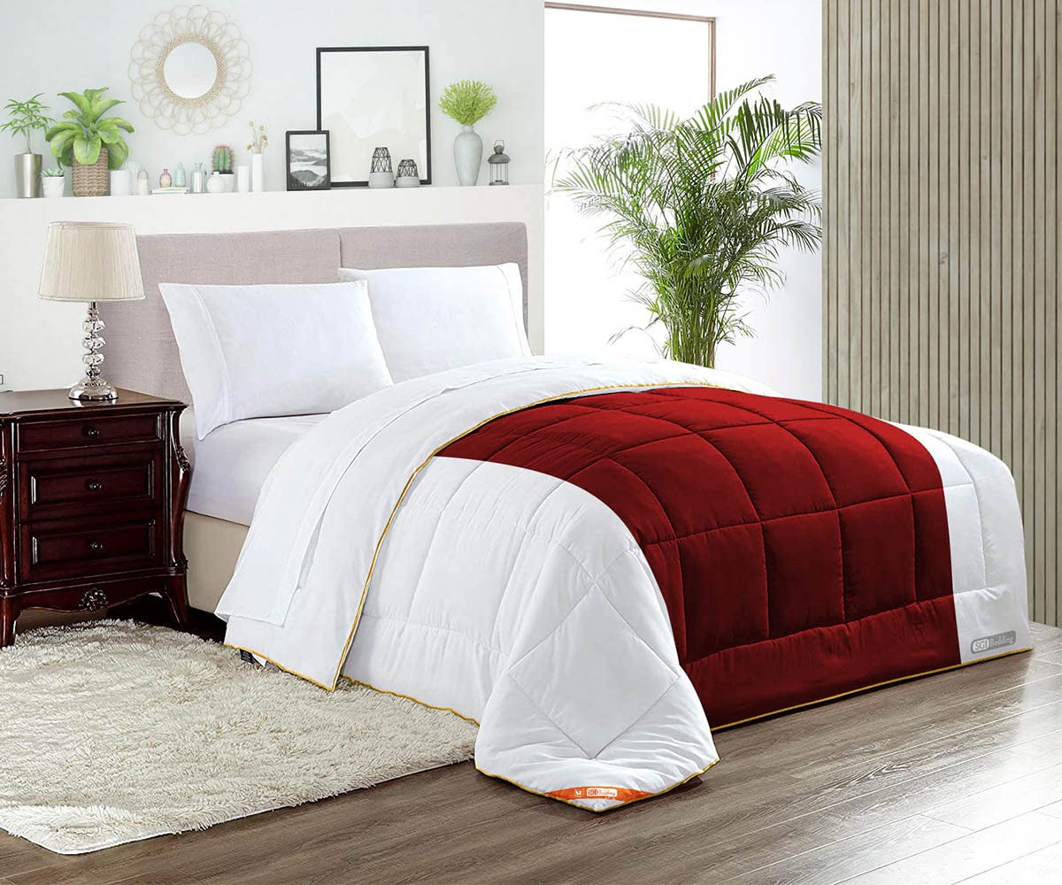 Premium Wyoming King Comforter Set - 300 GSM Plush Siliconized Microfiber Fill with 1000 Thread Count Egyptian Cotton Shell | Burgundy Contrast Design | Includes Duvet Insert & Pillowcases | Ultra Soft & Fluffy for Luxurious Bedroom Comfort