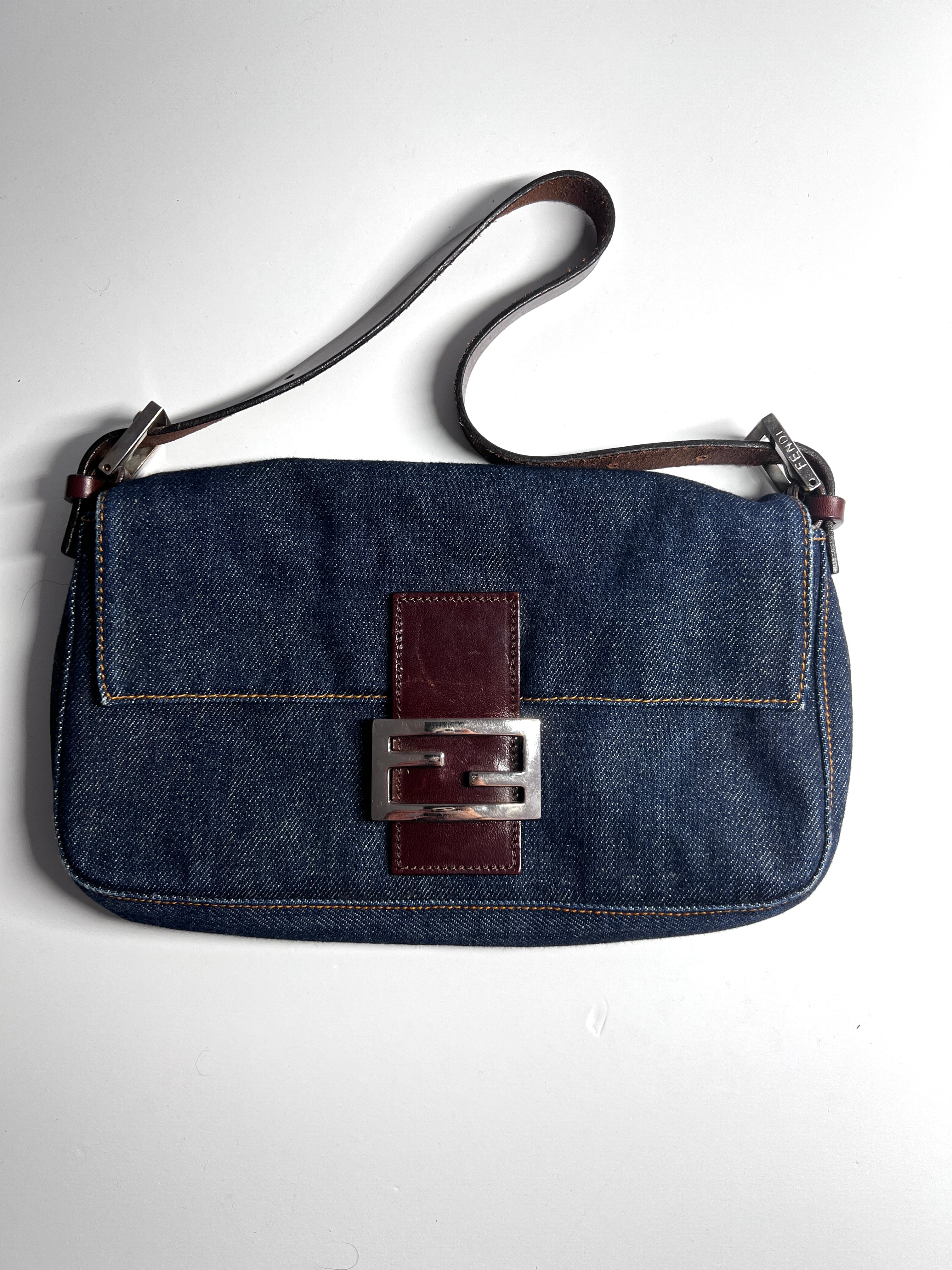 Vintage Fendi Denim Baguette Bag - Authentic Designer Crossbody Purse for Women | Perfect for Casual Outings, Date Nights & Fashion Events