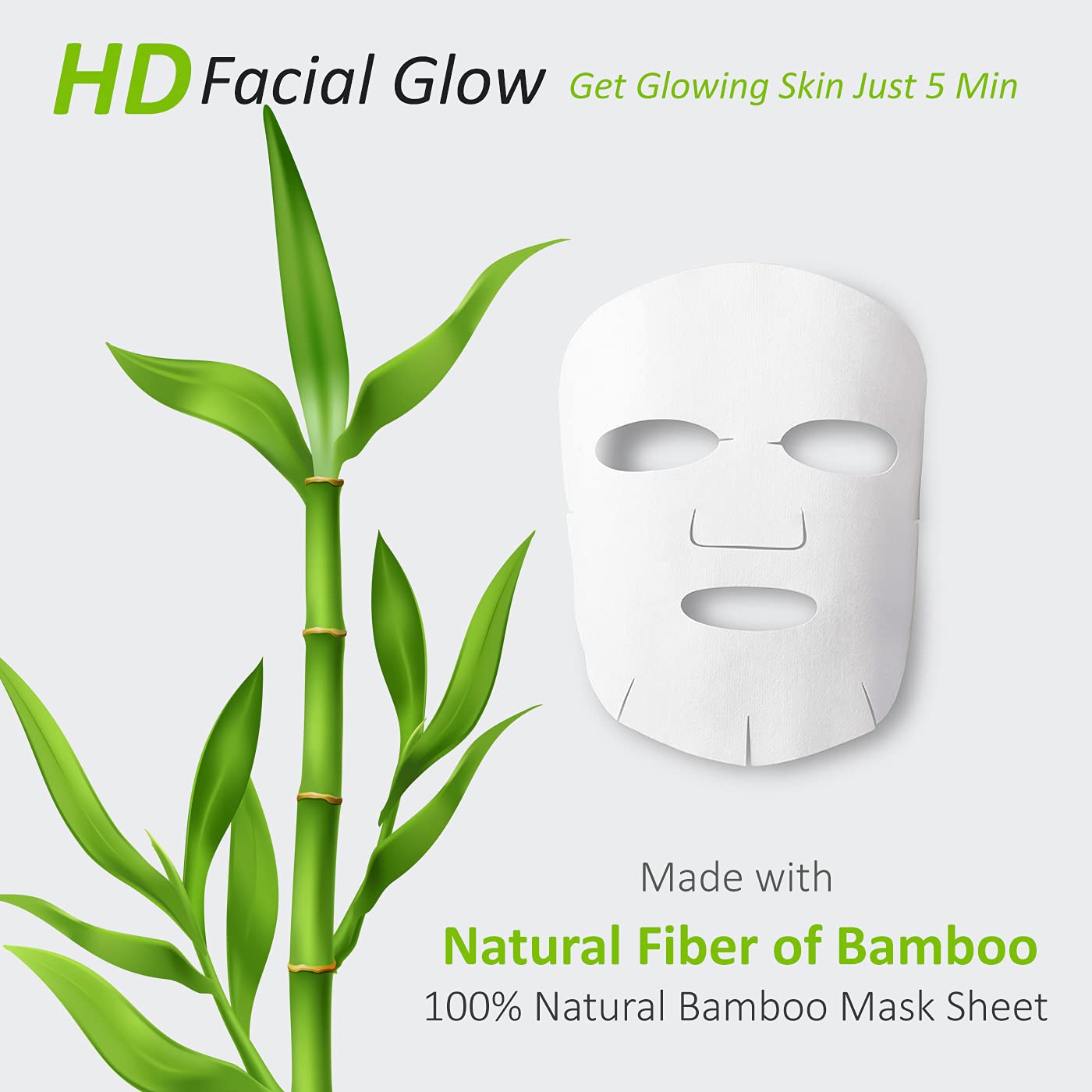 Bamboo Facial Sheet Mask Set - Papaya, Saffron, Algae, Watermelon & Tea Tree for Glowing Skin | Hydrating & Brightening Face Mask for Women & Men | 100ml Combo Pack of 5 | Perfect for Spa Day, Self-Care Routine & Gift Giving