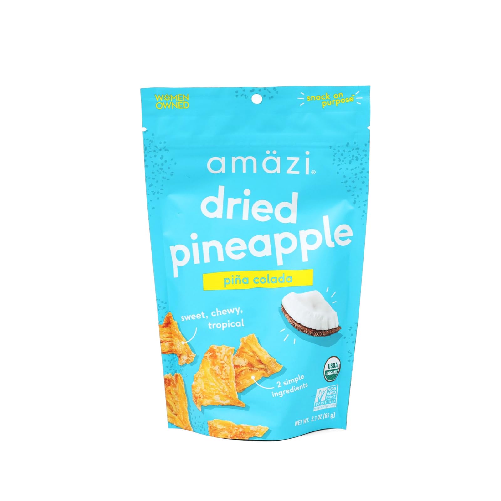 Amäzi Foods All Natural Dried Pineapple - Piña Colada Flavor (6 Pack) | No Sugar Added Dehydrated Fruit Snacks | Perfect for Healthy Snacking, Lunch Boxes & On-the-Go Treats