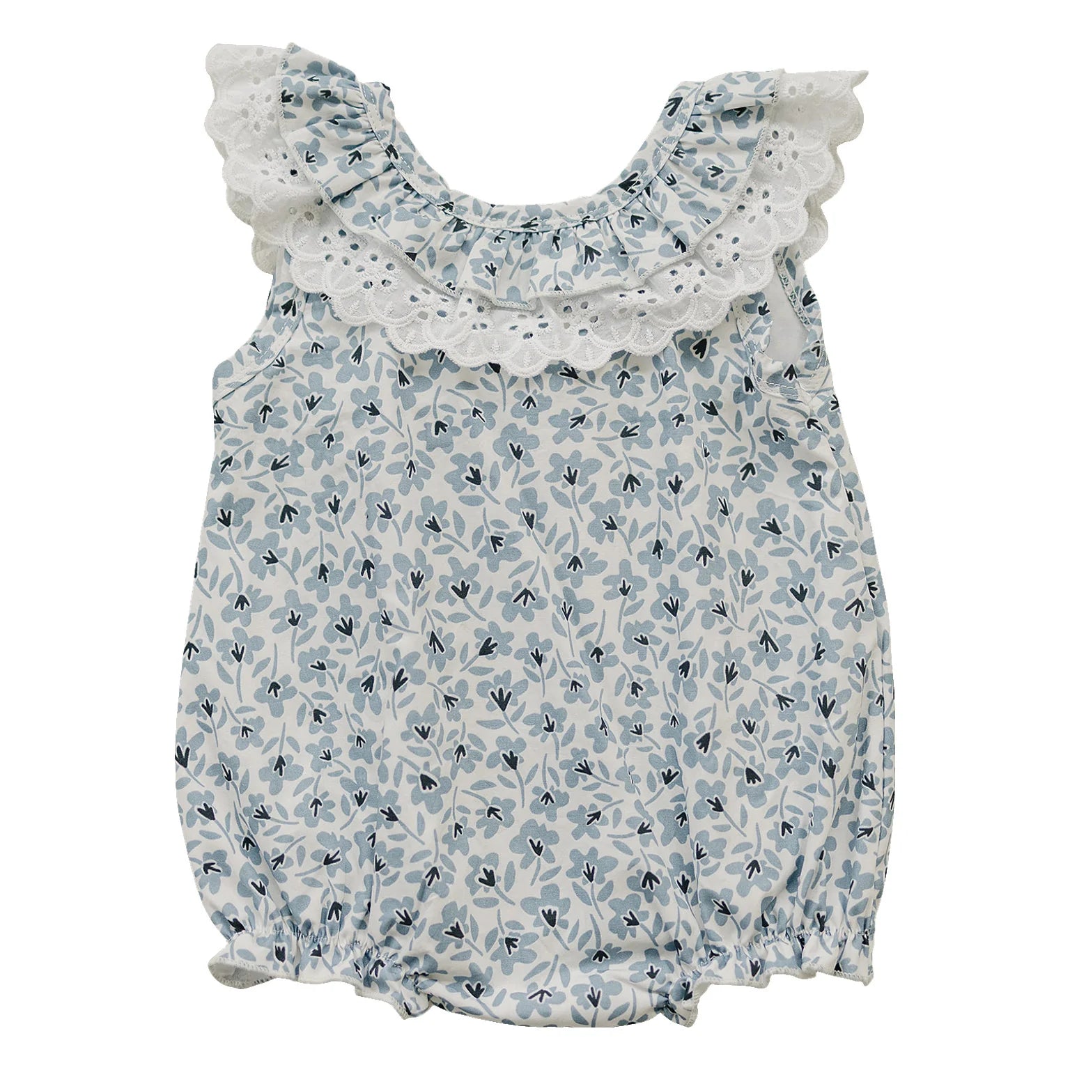 Blue Blossom Bubble Romper for Baby Girls - Soft & Comfortable Cotton Jumpsuit - Perfect for Playdates, Parties & Photo Shoots