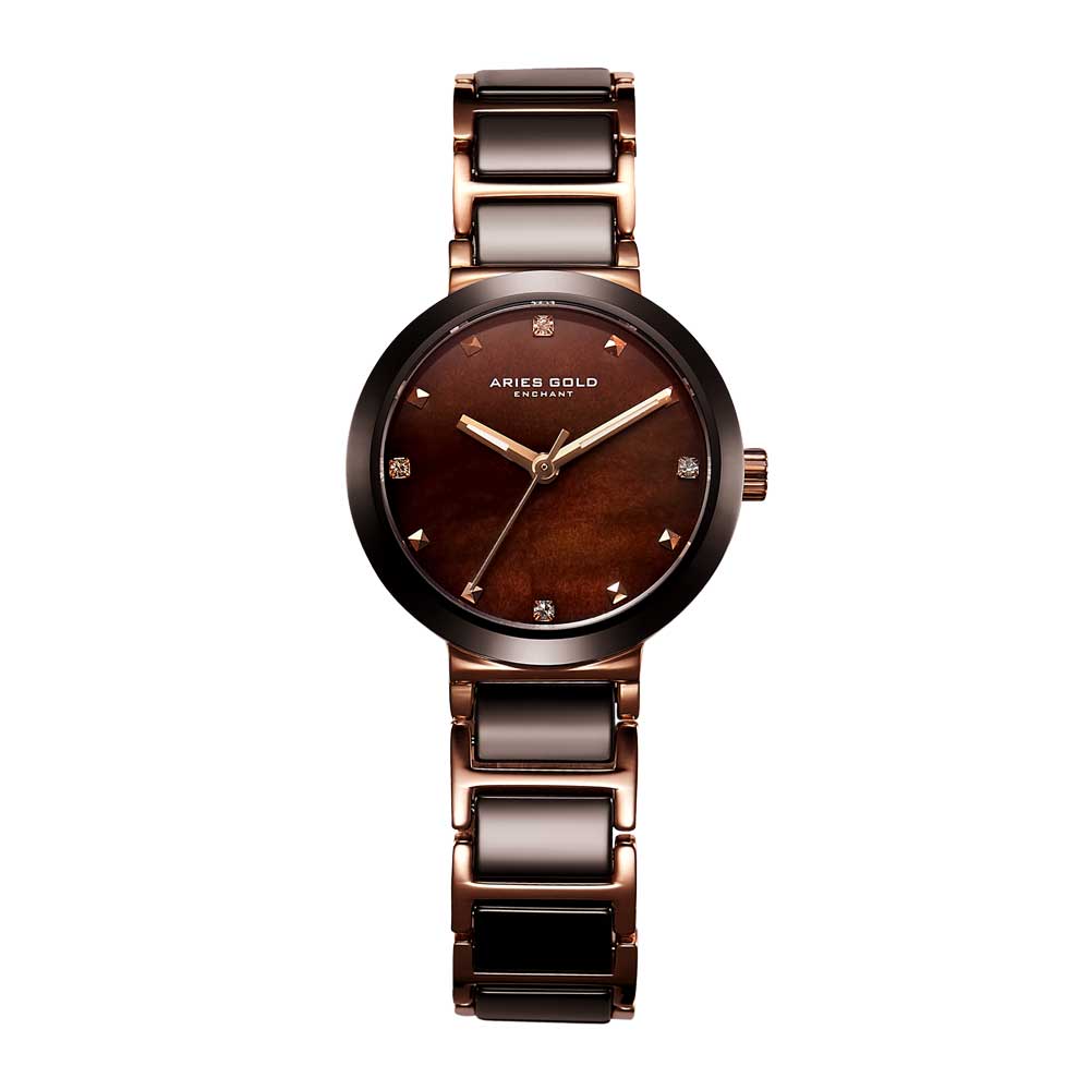 Aries Gold Enchant Persia L 5006Z RG BRMP Brown Ceramic Women's Watch - Elegant Luxury Timepiece for Business, Parties & Special Occasions