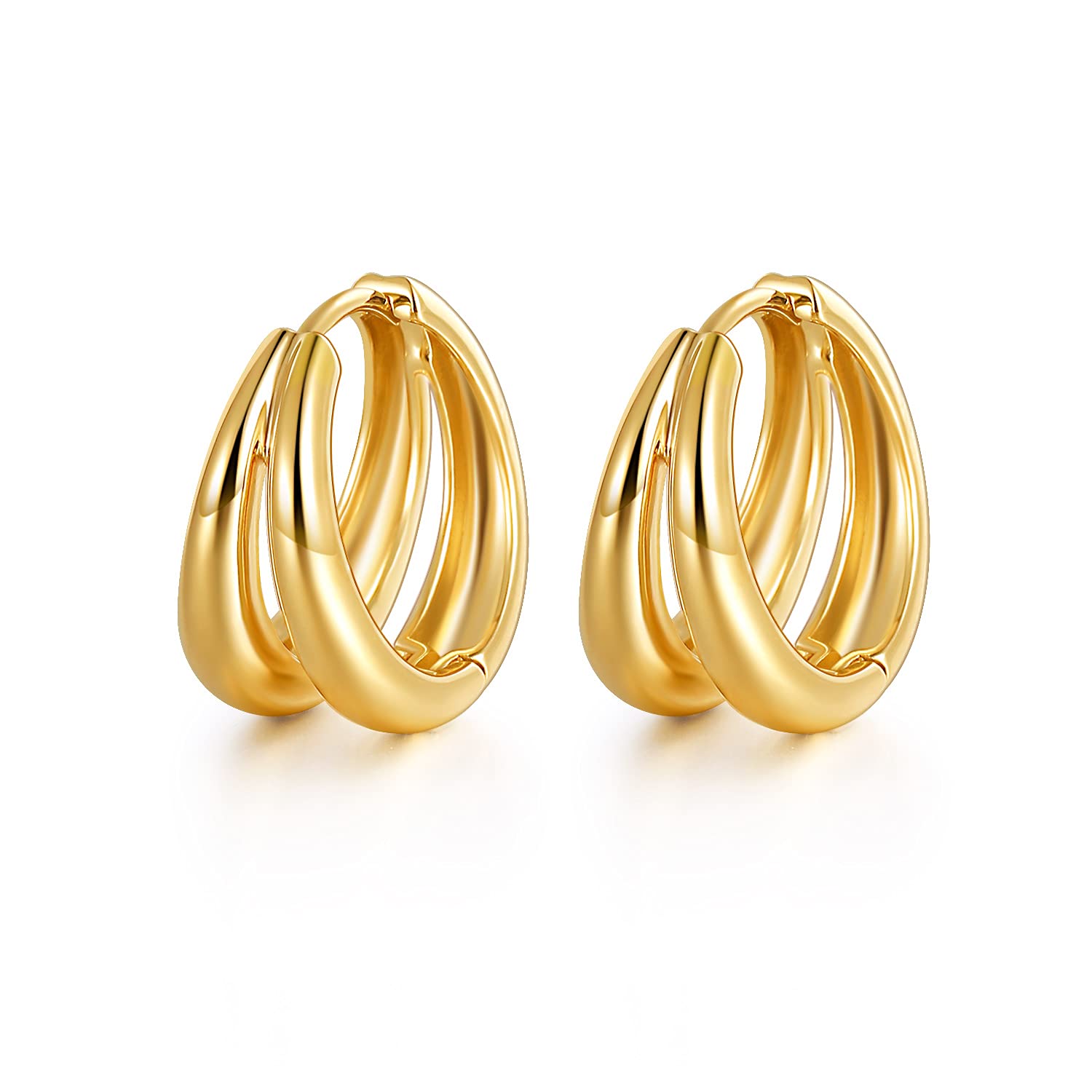 18K Gold Plated Double Hoop Huggie Earrings for Women & Teen Girls | Punk Style Everyday Jewelry for Parties, Dating & Casual Wear