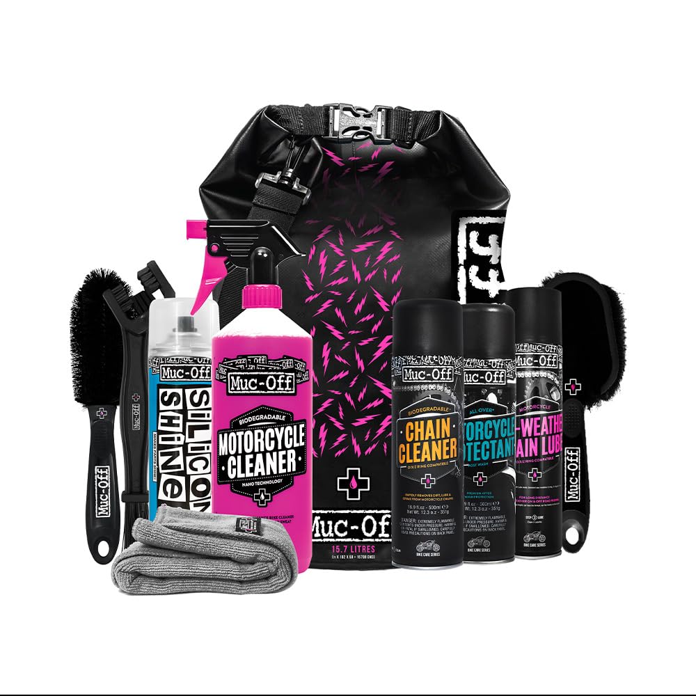 Muc-Off Ultimate Motorcycle Cleaning Kit - Complete Detailing Set with Bike Cleaner & Chain Lube - Perfect for Motorcycle Maintenance, Deep Cleaning & Chain Care - Ideal for Dirt Bikes, Cruisers & Sport Bikes