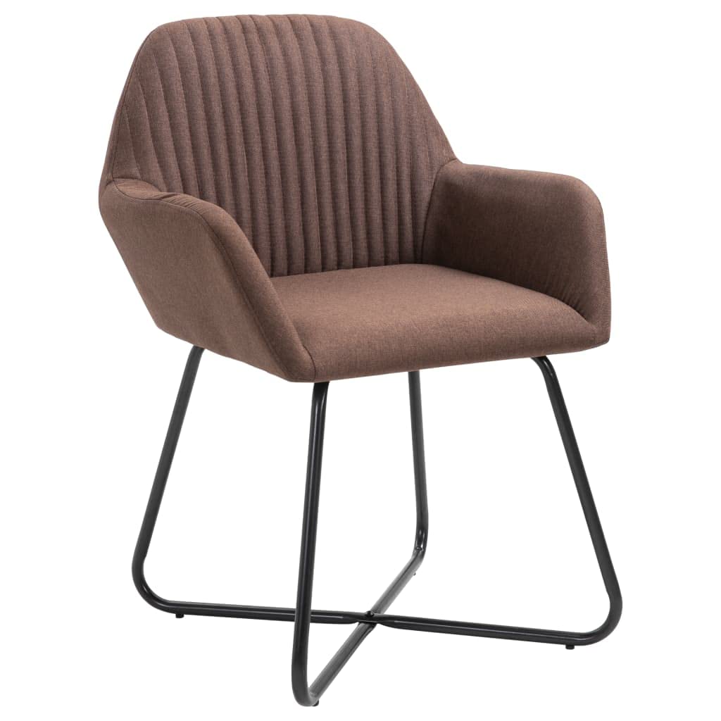 SKM Modern Dining Chairs Set of 2 - Brown Fabric Upholstered Kitchen Chairs with Sturdy Metal Legs - Comfortable Seating for Dining Room, Kitchen, Breakfast Nook & Small Spaces