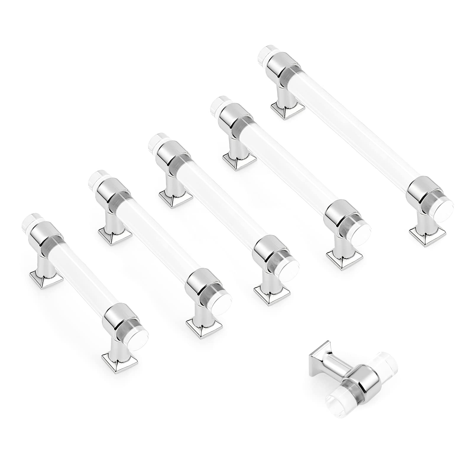 50 Pack Polished Chrome Cabinet Knobs with Clear Acrylic Handles - Single Hole Drawer Pulls for Kitchen Cabinets & Furniture - Durable Alloy Hardware for Home, Office & DIY Projects