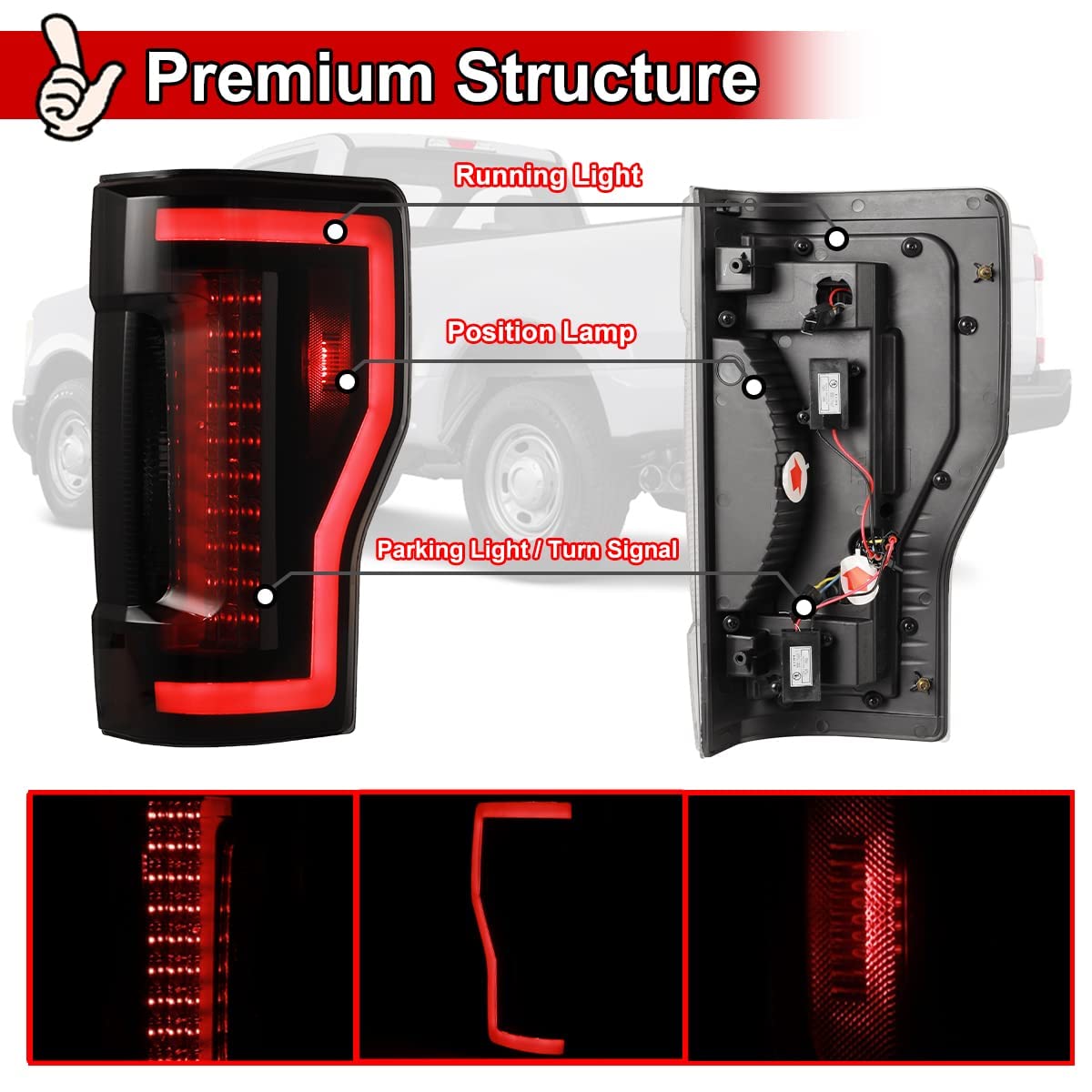 NIXON OFFROAD LED Tail Lights for Ford F-250 F-350 F-450 Super Duty (2017-2019) - Matte Black Housing with Smoke Lens - 1 Pair Replacement Rear Lamps Assembly - Perfect for Off-Roading, Truck Upgrades & Nighttime Driving Safety