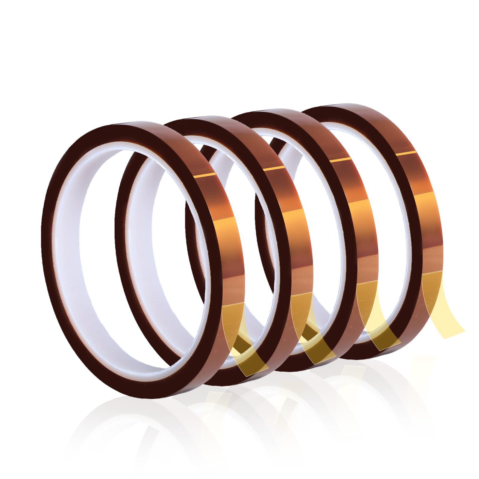 High-Temp Polyimide Heat Tape for Sublimation - 4 Rolls 10mm x 33m (108ft) Heat Resistant Adhesive Tape for Heat Press, CPU & PCB Protection - No Residue, Professional Grade - Ideal for T-Shirt Printing, Electronics Repair & DIY Craft Projects
