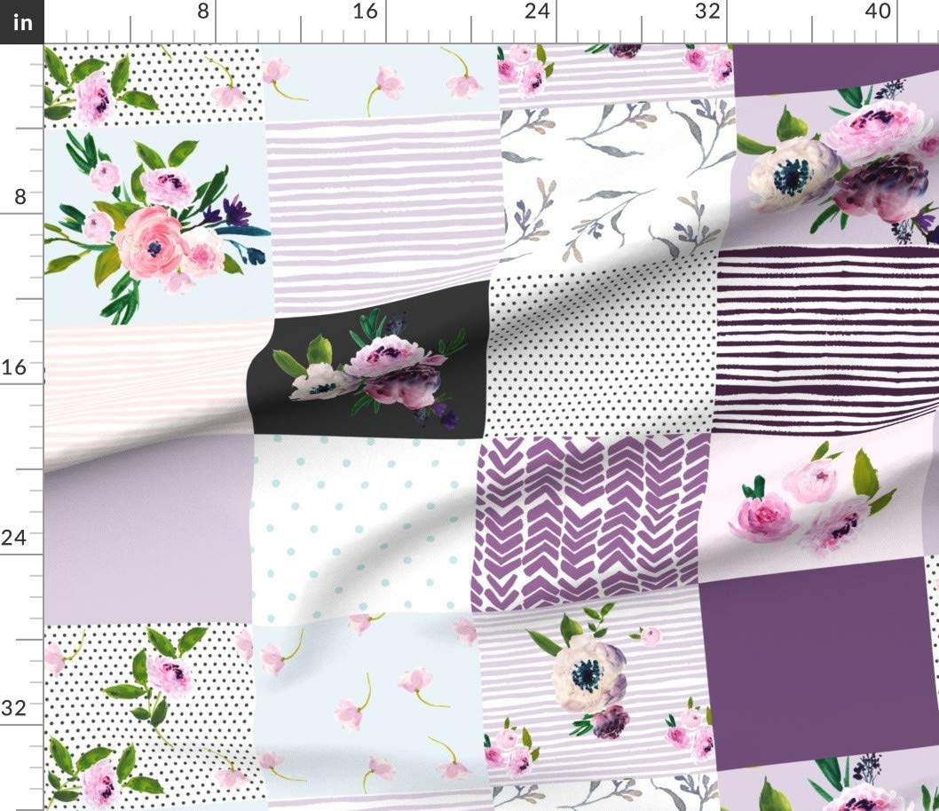Dark Grey Cheater Quilt Floral Printed Cotton Fabric by The Yard - Lavender Purple Wholecloth Design for Sewing, Quilting, Apparel & Home Decor | Perfect for DIY Crafts, Bedding & Upholstery Projects