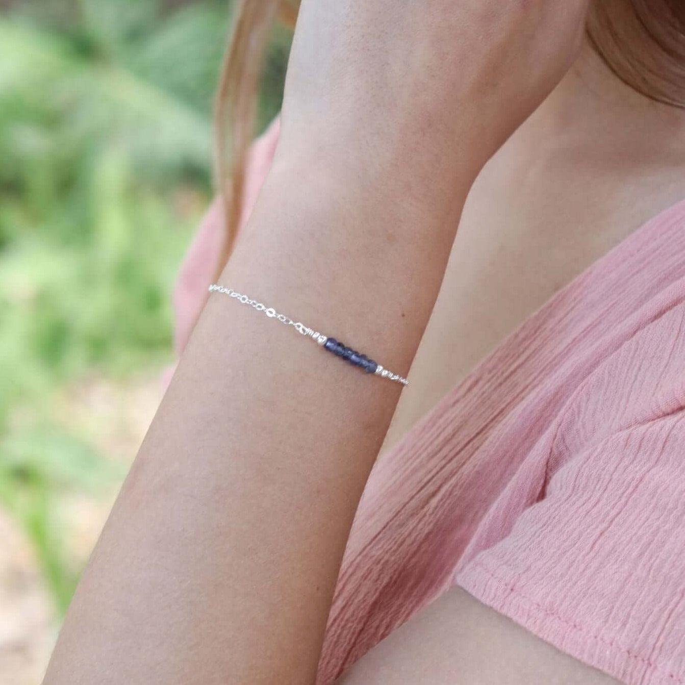 Sparkling Grey Iolite Gemstone Faceted Bead Bar Bracelet for Women - Handmade Adjustable Crystal Healing Jewelry for Meditation, Yoga & Spiritual Gifts