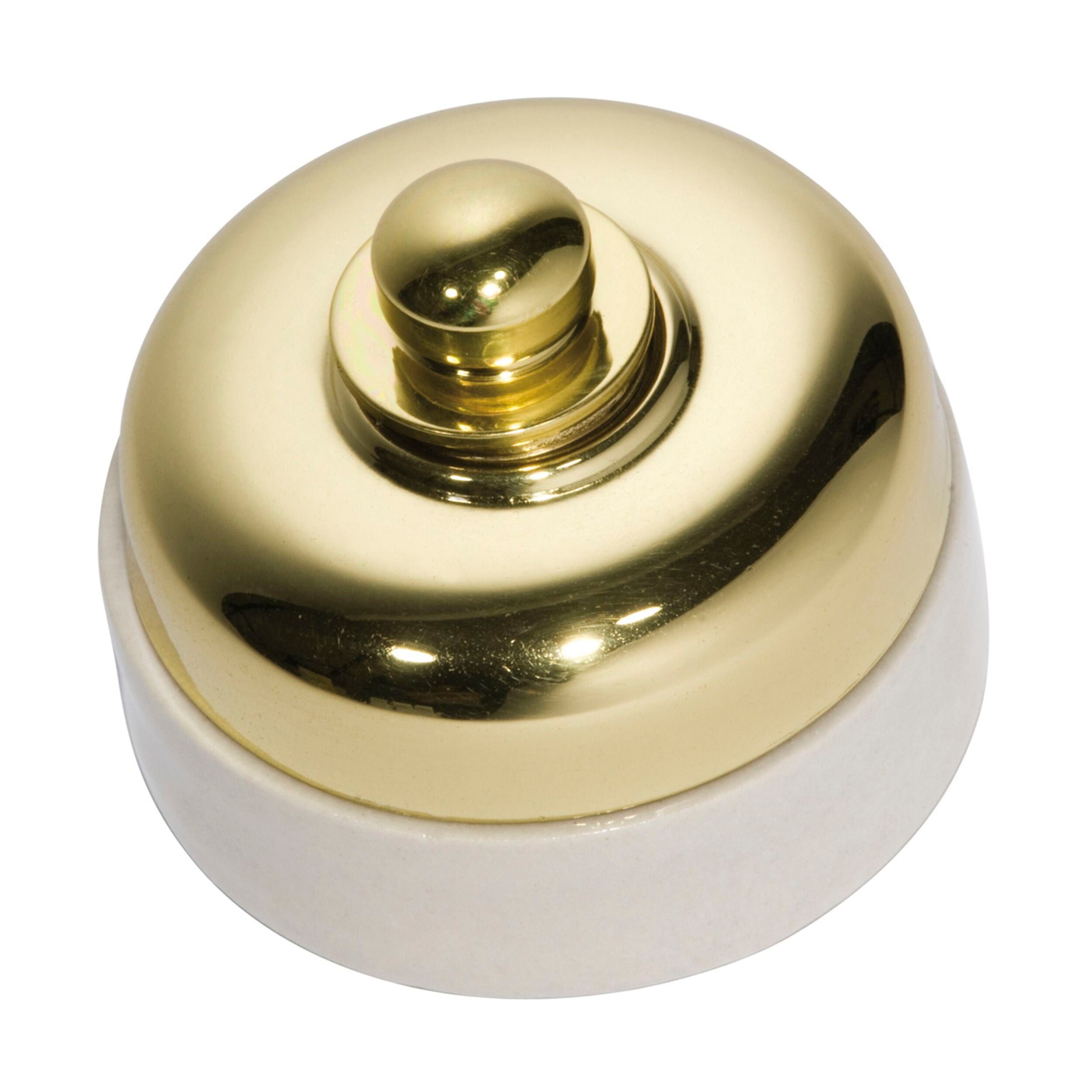 250W LED Dimmer Switch - 5101/250 Ivory Porcelain Base with Polished Brass Finish (D60xP48mm) - Perfect for Bedroom, Living Room & Office Lighting Control