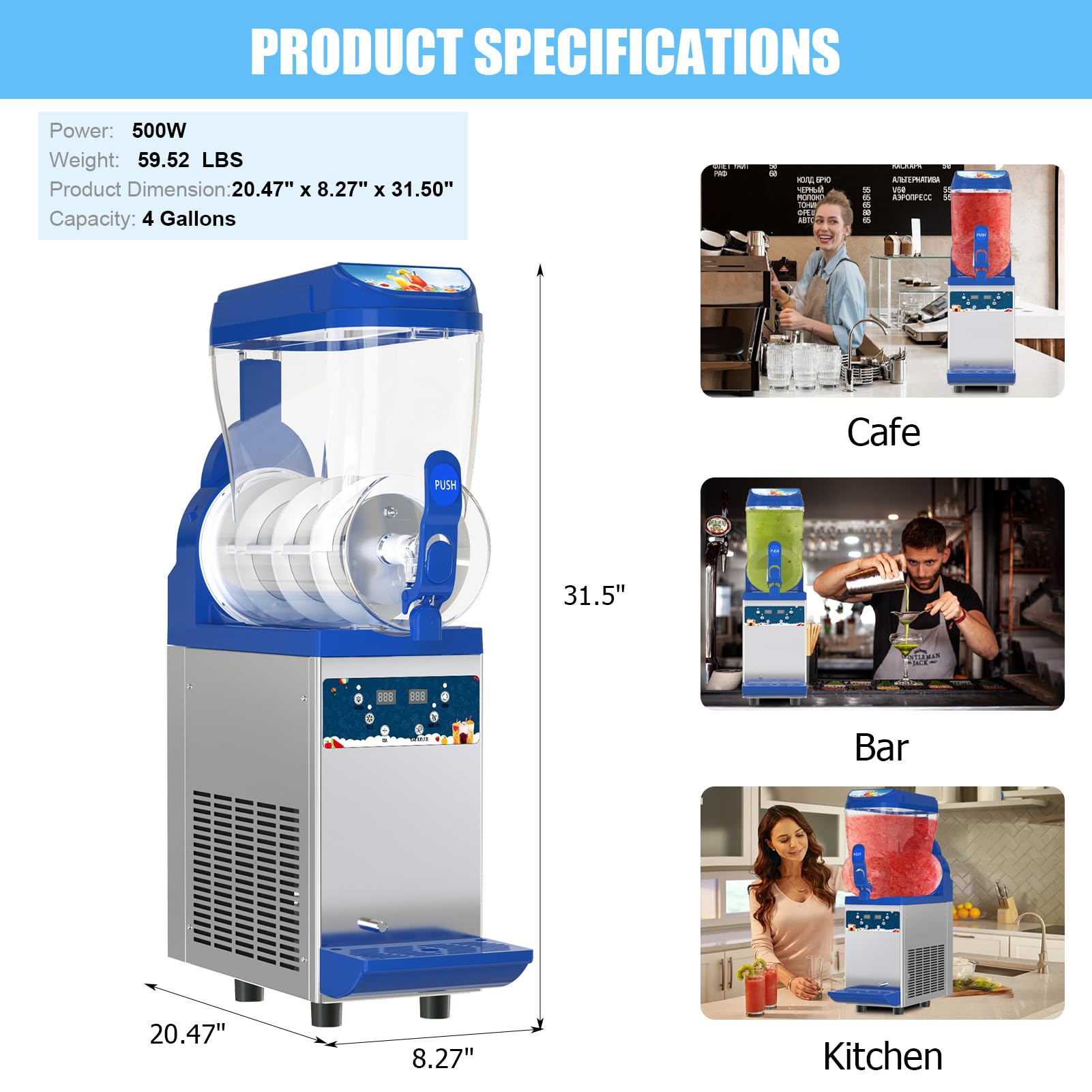 TECSPACE Commercial Slushy Machine 500W - Margarita, Cocktail, Wine & Daiquiri Slush Maker for Bars, Restaurants & Parties - Perfect for Summer Drinks & Frozen Beverages