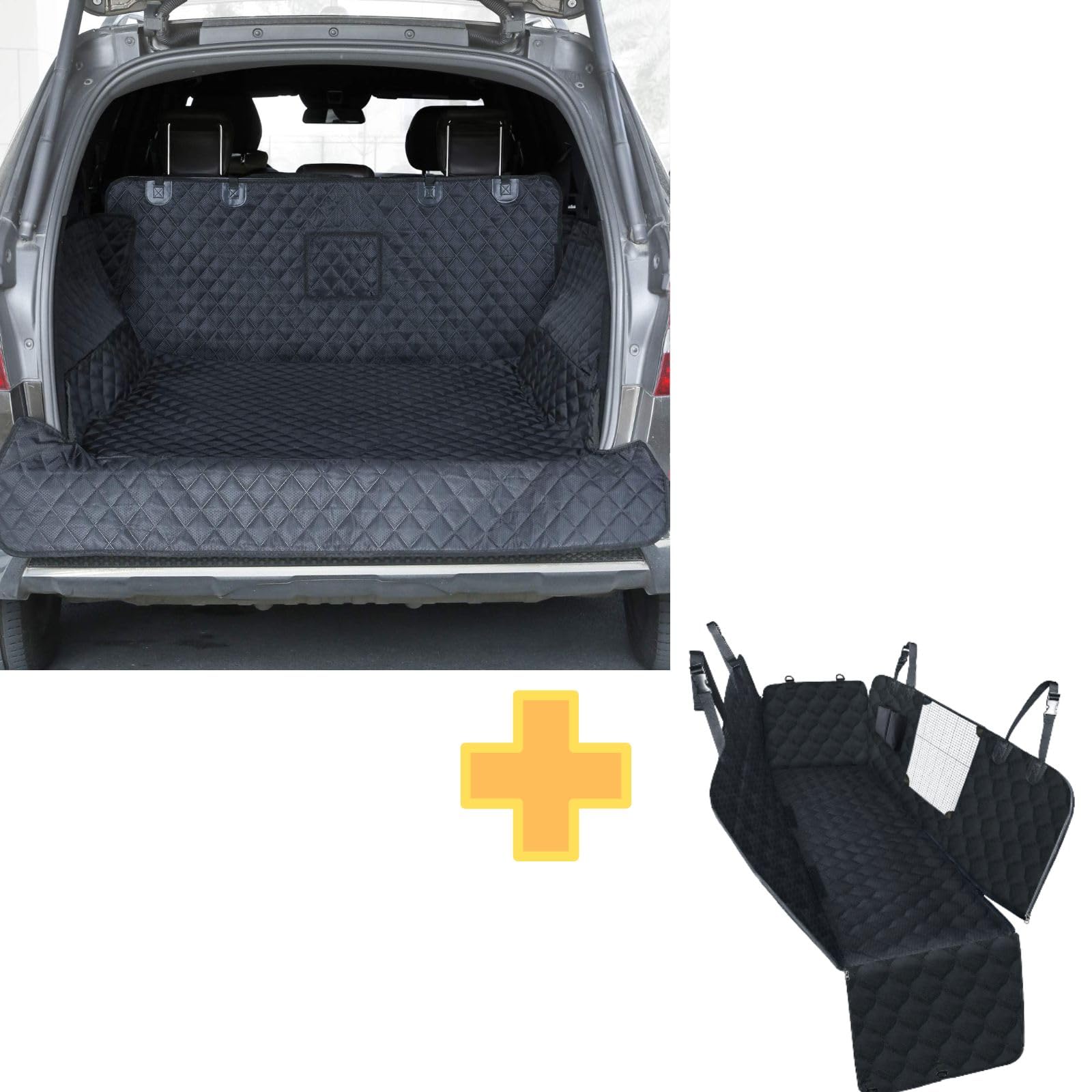 Waterproof PETICON Cargo Liner & Dog Car Seat Cover with Mesh Window & Bumper Flap Protection - Durable Pet Back Seat Protector for Cars, SUVs, Trucks | Perfect for Travel, Camping & Daily Pet Transportation