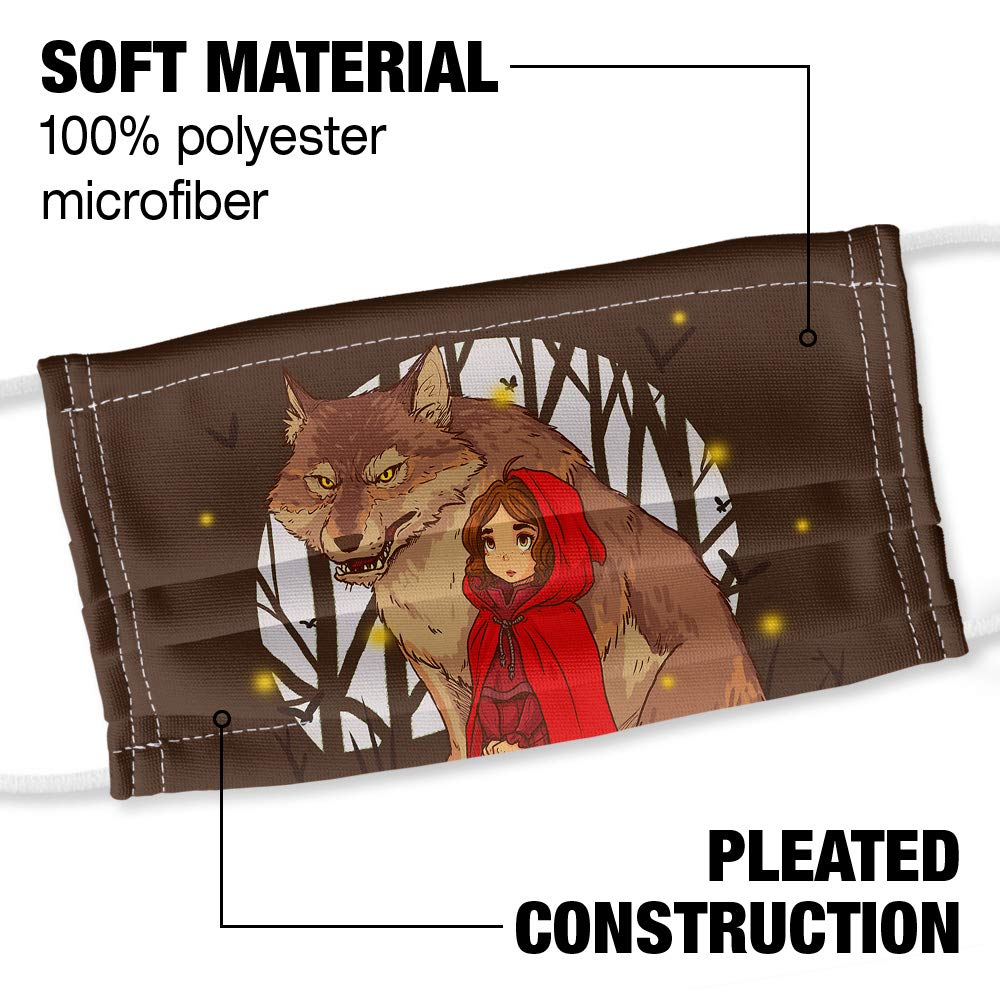 Popfunk Little Red Riding Hood with Wolf Reusable Face Mask - 1-Ply Breathable Fabric, Unisex for Adults & Kids - Perfect for Daily Wear, Travel, and Outdoor Activities