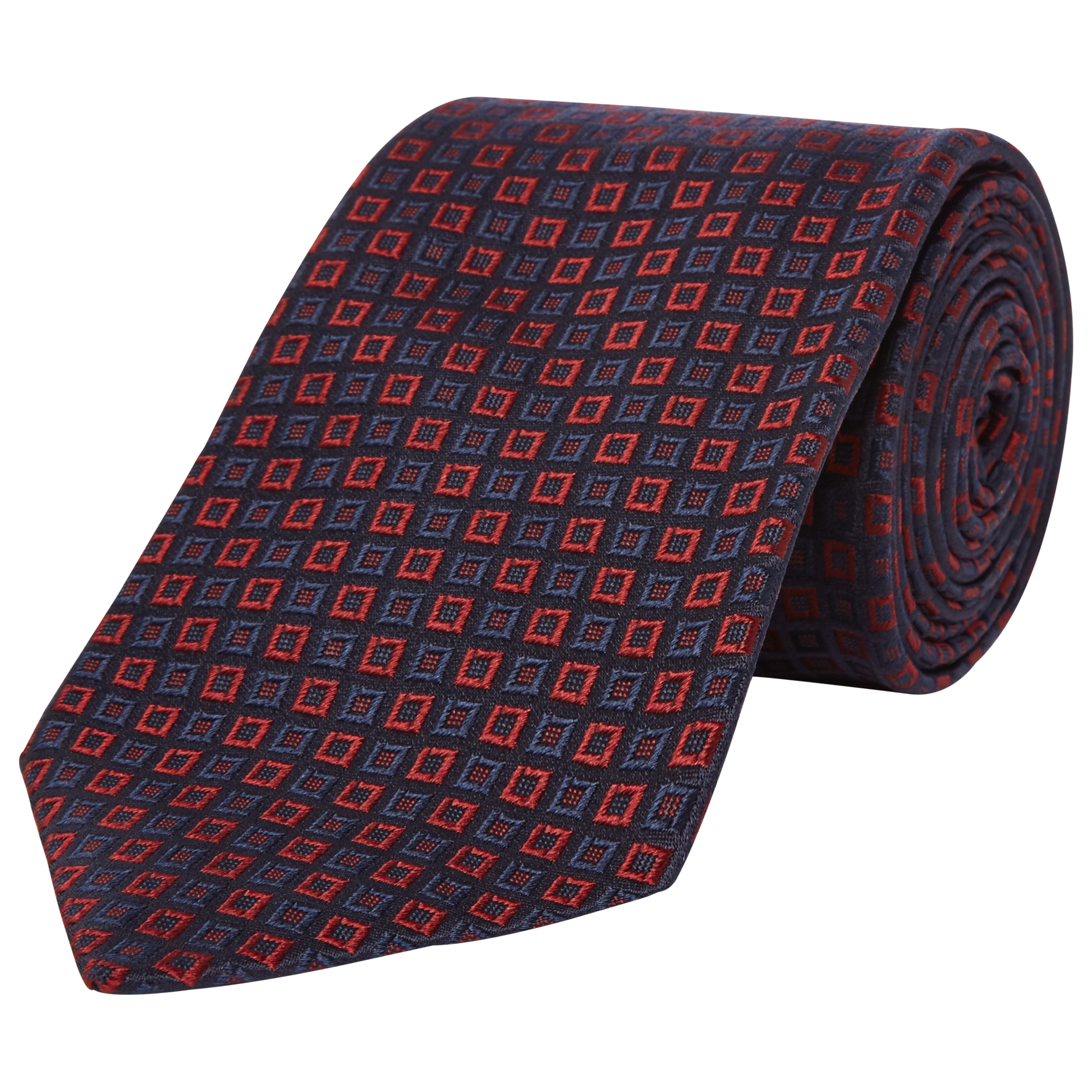 Elegant Navy Blue Geometric Diamond Pattern Woven Silk Necktie for Men - Perfect for Business, Weddings & Formal Occasions