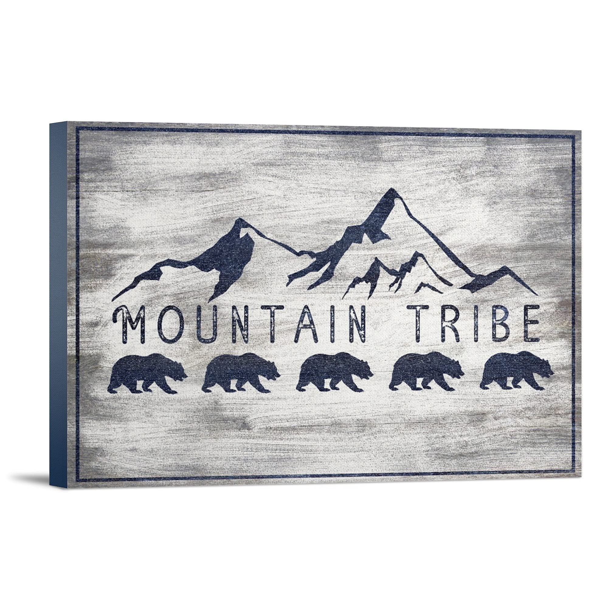 Grizzly Bear and Mountain Landscape Rustic Wall Art - 16x24 Wrapped Canvas Painting for Living Room, Cabin & Office Decor