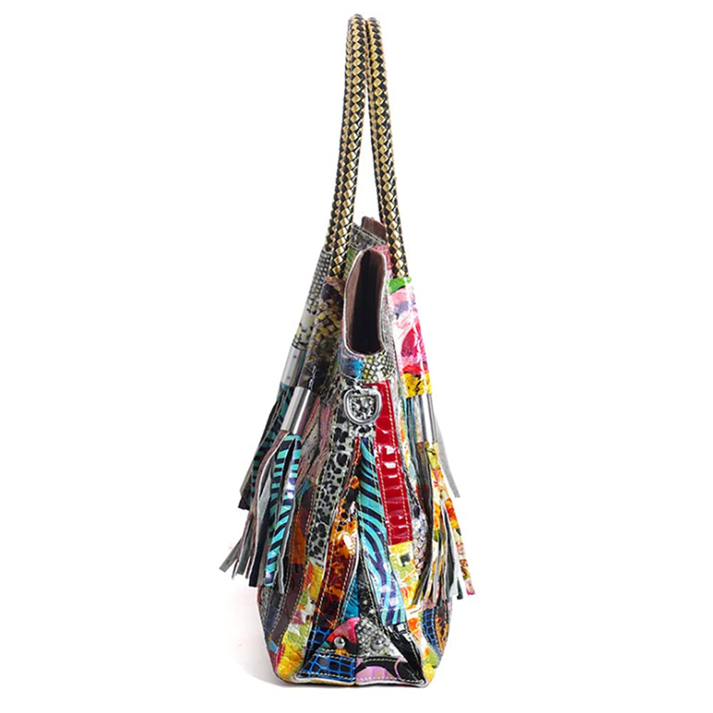 Stylish Women's Leather Handbag - Large Multicolor Satchel Tote with Top Handle & Shoulder Strap - Perfect for Work, Travel & Everyday Use