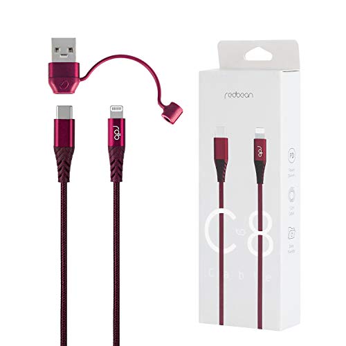 Apple MFi Certified Fast Charger Cable - USB C to Lightning & USB A Adapter, 3.9ft PD Power Delivery Aluminum Cable with Anti-Lost Clip for iPhone 13/12, iPad, AirPods (Burgundy Red) - Perfect for Home, Office & Travel Charging