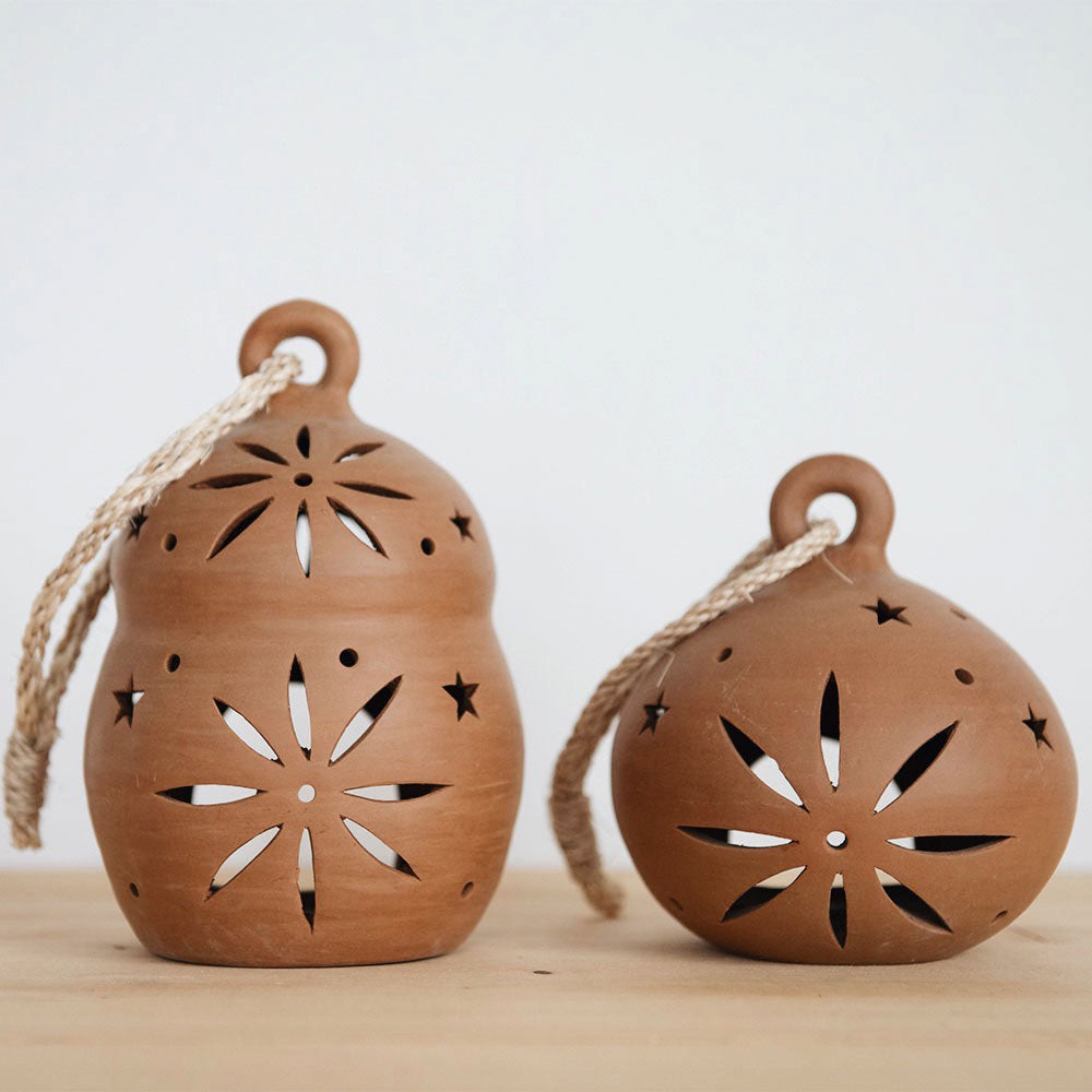 Round Terracotta Lantern - Handmade Clay Hanging Light for Outdoor Garden Patio Decor - Perfect for Boho Wedding Backyard Party Lighting