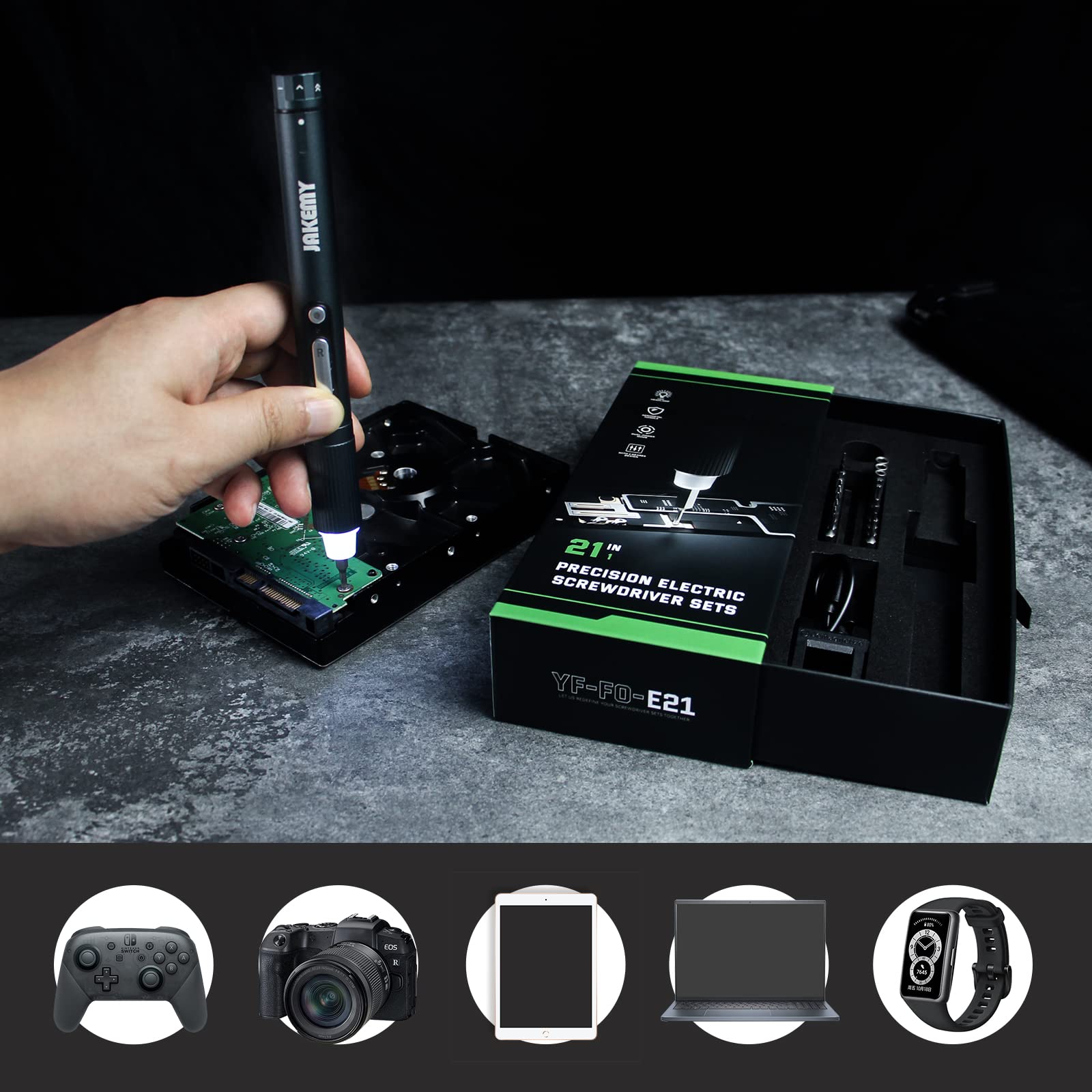JAKEMY Mini Electric Screwdriver - Adjustable Torque, Cordless, USB Rechargeable with LED Light & Magnetic Bits - Precision Repair Tool Kit for Electronics, Phones, Laptops, Game Consoles - Perfect for DIY Projects and Home Repairs