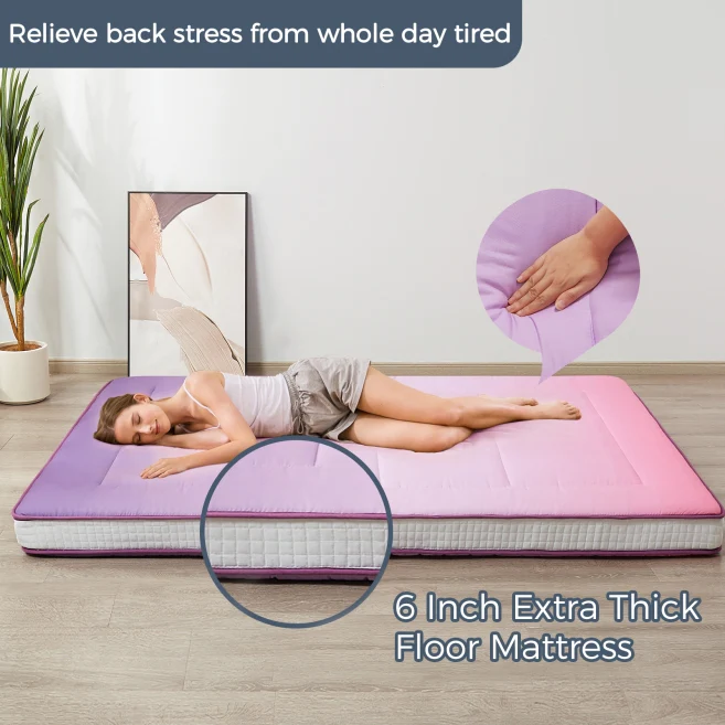 MAXYOYO Extra Thick Purple Japanese Floor Mattress - Foldable Sleeping Pad for Guest Bed, Camping & Home Use | Comfortable Futon Alternative for Small Spaces
