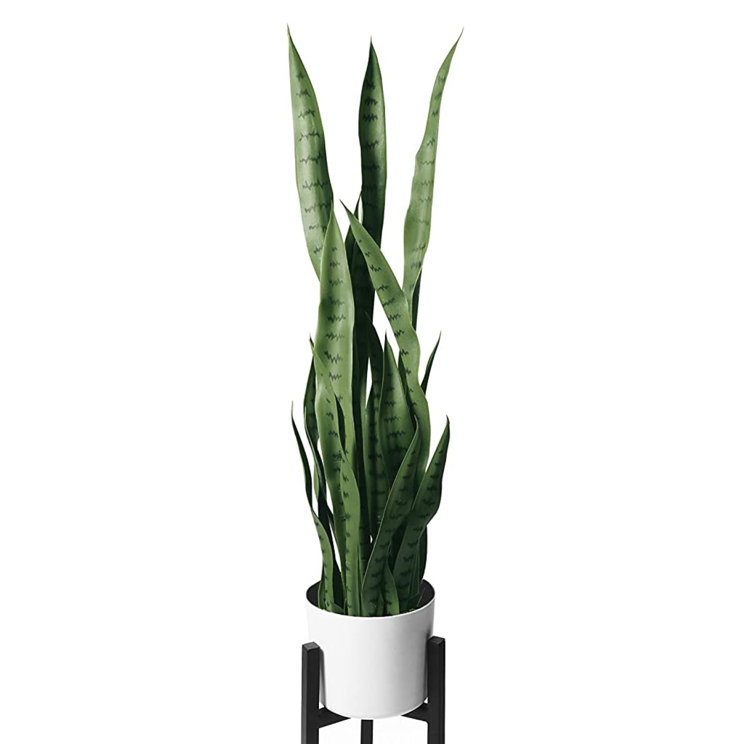 FlyBold Artificial Fake Snake Plants - 36in Large Faux Sansevieria Plant with 28 Tall Leaves - Modern Indoor House Decor with White Pot & Tripod - Green - Perfect for Home Office, Living Room, Bedroom Decor