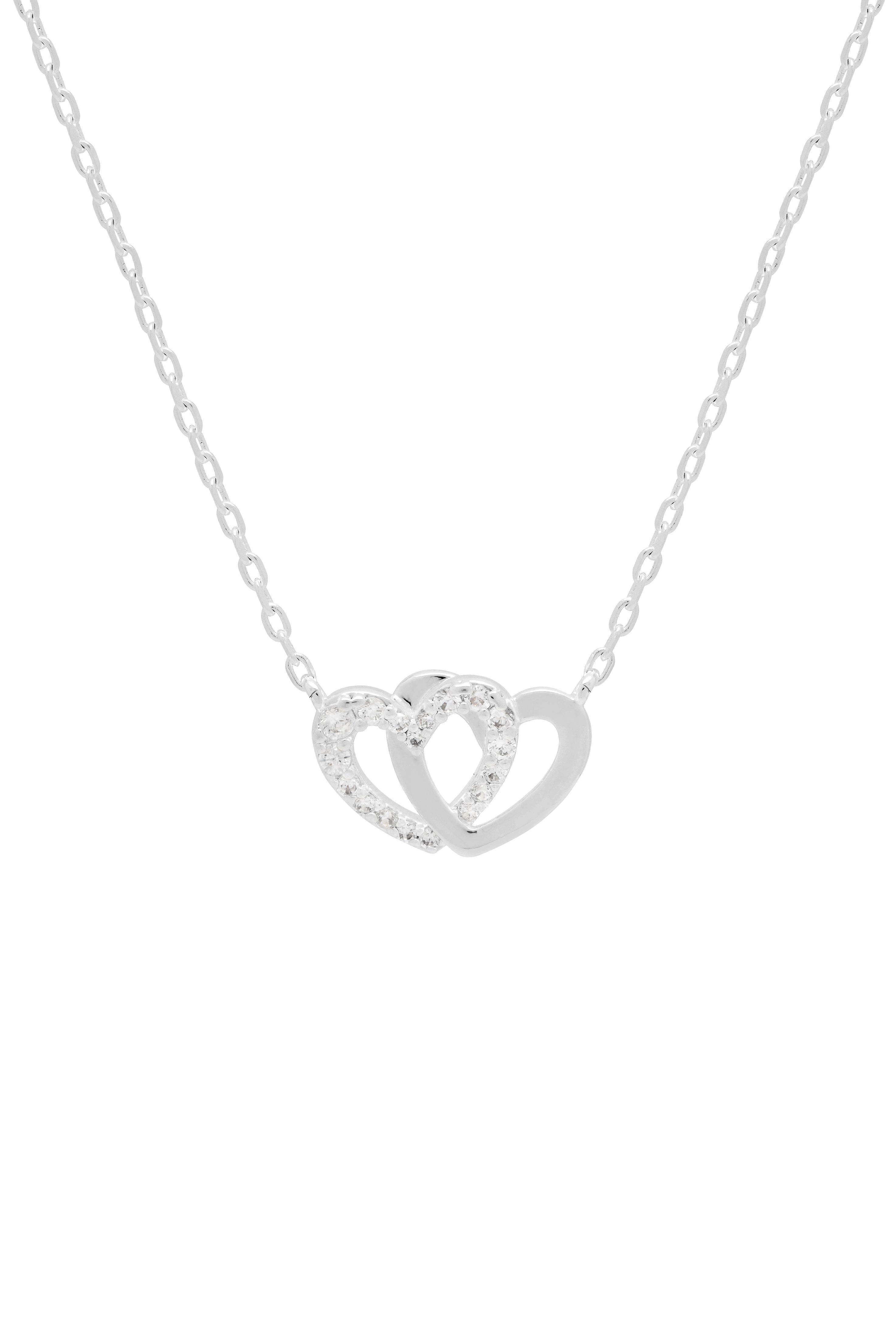 Interlocking Heart CZ Necklace for Women - 925 Sterling Silver Cubic Zirconia Pendant with 18