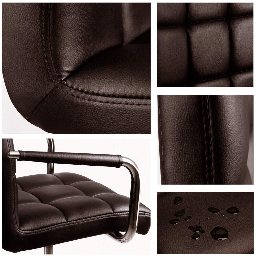 Modern Mid-Back Ribbed PU Leather Office Chair - Adjustable Executive Desk Chair with Wheels & Armrests for Home, Office, Kitchen Counter or Bar Use (Brown) - Ergonomic Computer Chair for Comfortable Working & Studying
