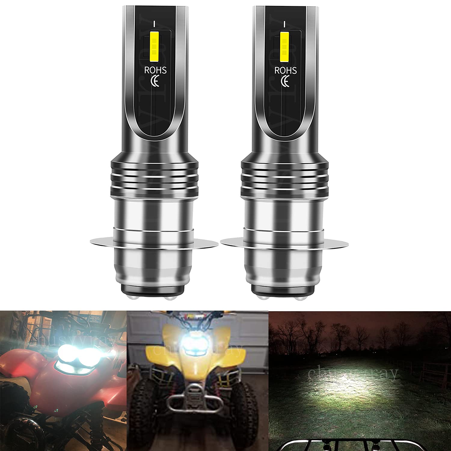 CHUSYYRAY H6 LED Headlight Bulb - Compatible with Honda Sportrax TRX400EX 1999-2008, H6M P15D LED High/Low Beam Bulbs Kit, Plug and Play, Pack of 2 - Perfect for Off-Road Motorcycle Night Riding & Trail Adventures