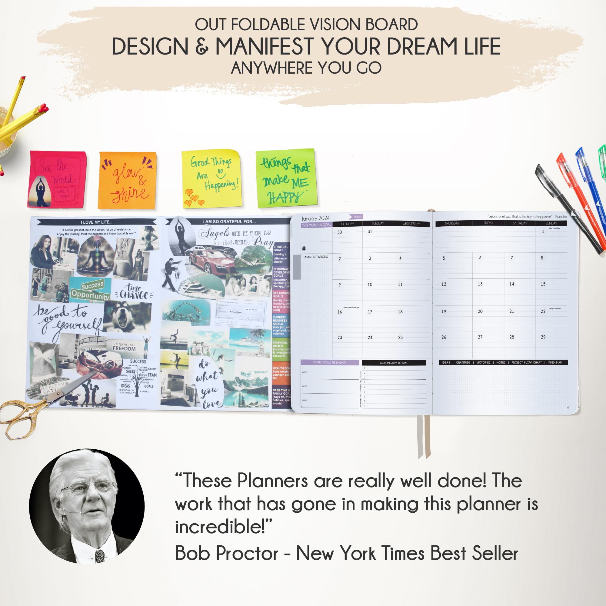 2025 Law of Attraction Planner - Hourly, Weekly & Monthly Goal Setting Organizer | 12-Month Productivity Journal with Gratitude Tracking, Foldable Vision Board, Gift Box & Stickers - Perfect for Manifestation, Self-Improvement & Daily Planning