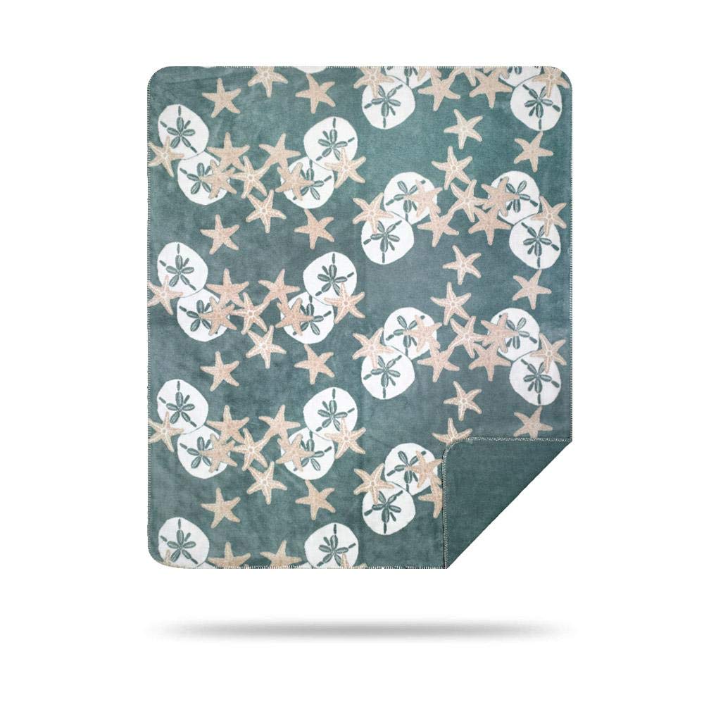 Ultimate Comfort Nautical Throw Blanket - Plush Hand-Stitched Super Cozy Blanket Made in USA with Starfish & Sand Dollars Design | Perfect for Beach House, Living Room Sofa & Bedroom Decor