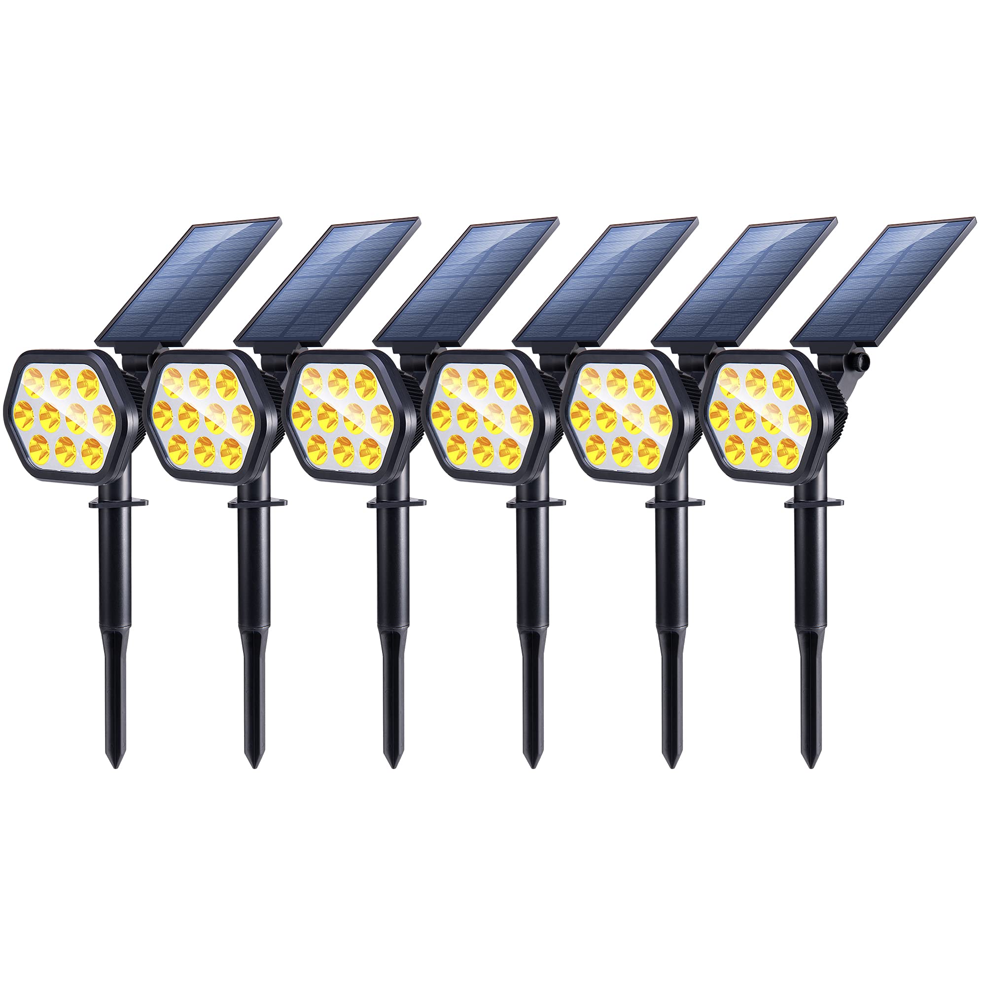 Nekteck 10 LED Solar Landscape Spotlights - 2-in-1 Wireless Adjustable Outdoor Wall Lights for Yard, Garden, Walkway, Porch, Pool & Driveway (6 Pack, Warm White) | Solar Powered Security & Decoration Lighting for Nighttime Safety & Ambience