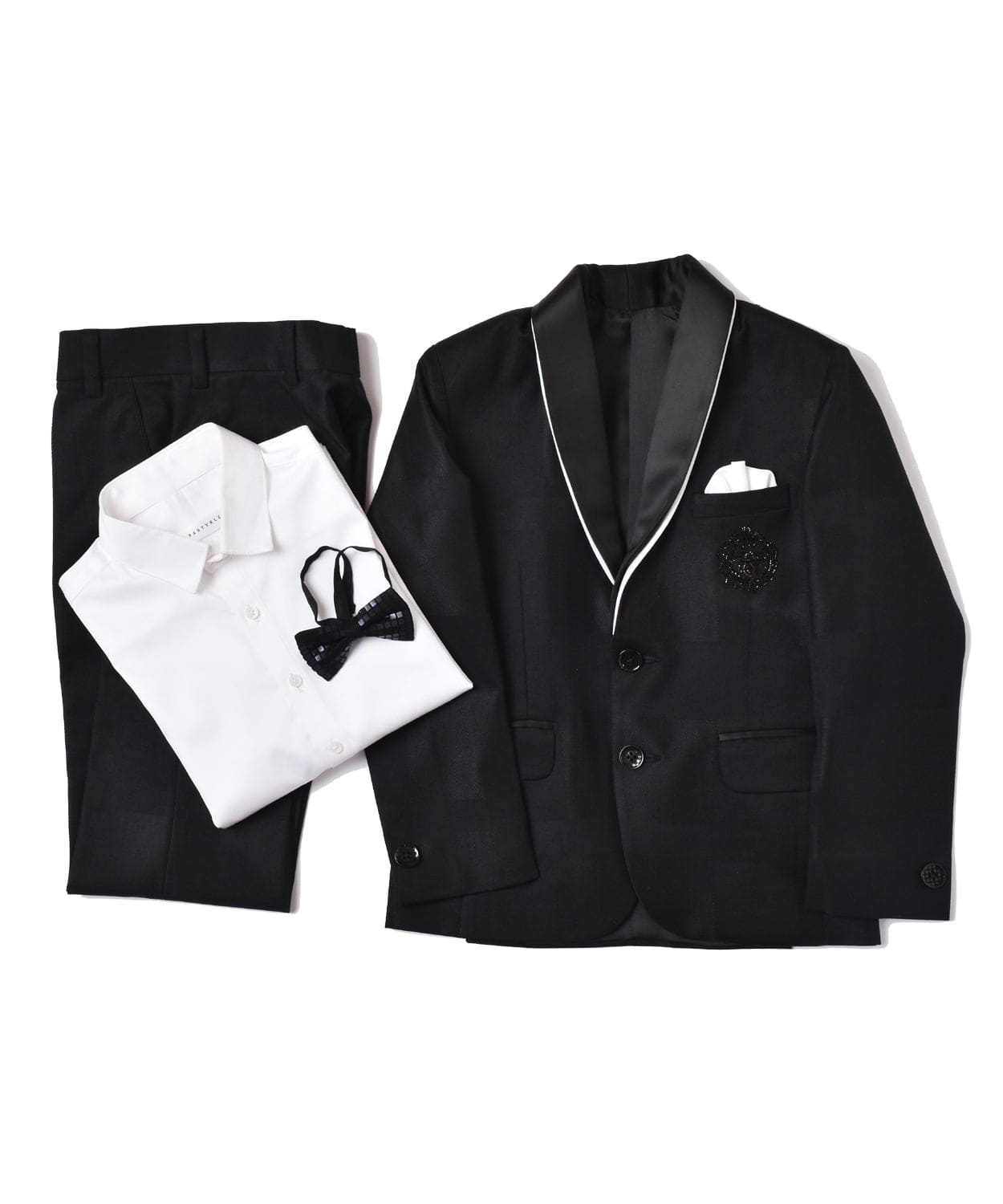 Elegant Black Tuxedo with Stylish Chest Motif - Formal Wear for Weddings, Prom & Special Events | Pre-Order Now